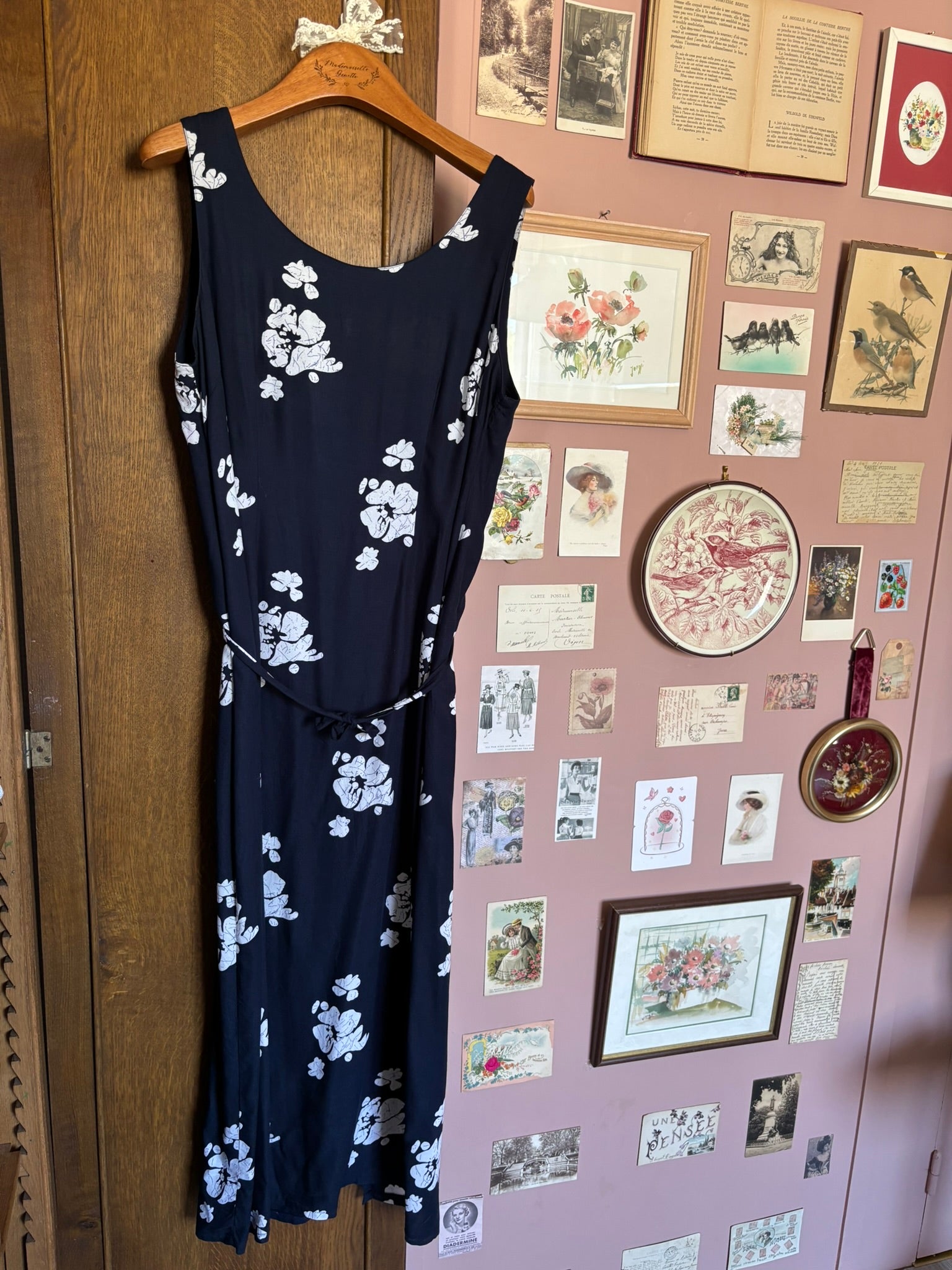Robe longue fleurie bleu marine – T.38 – Vintage années 90/2000