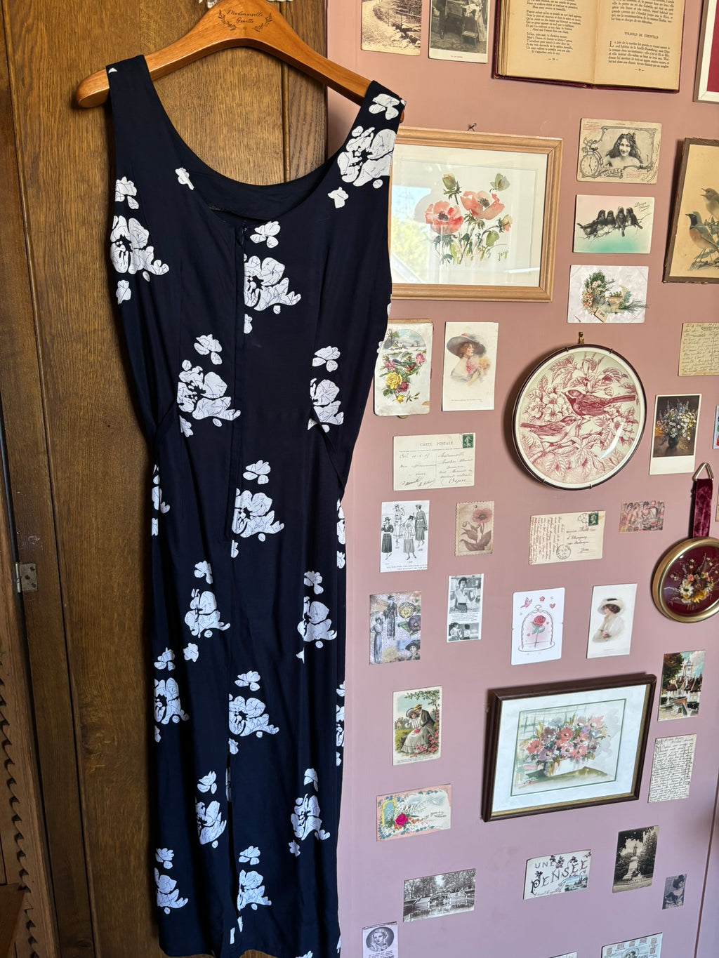 Robe longue fleurie bleu marine – T.38 – Vintage années 90/2000