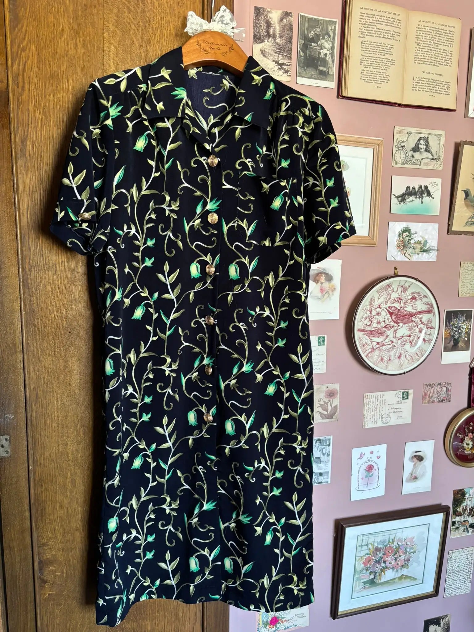 Robe fleurie bleu marine – T.38/40 – Vintage années 90