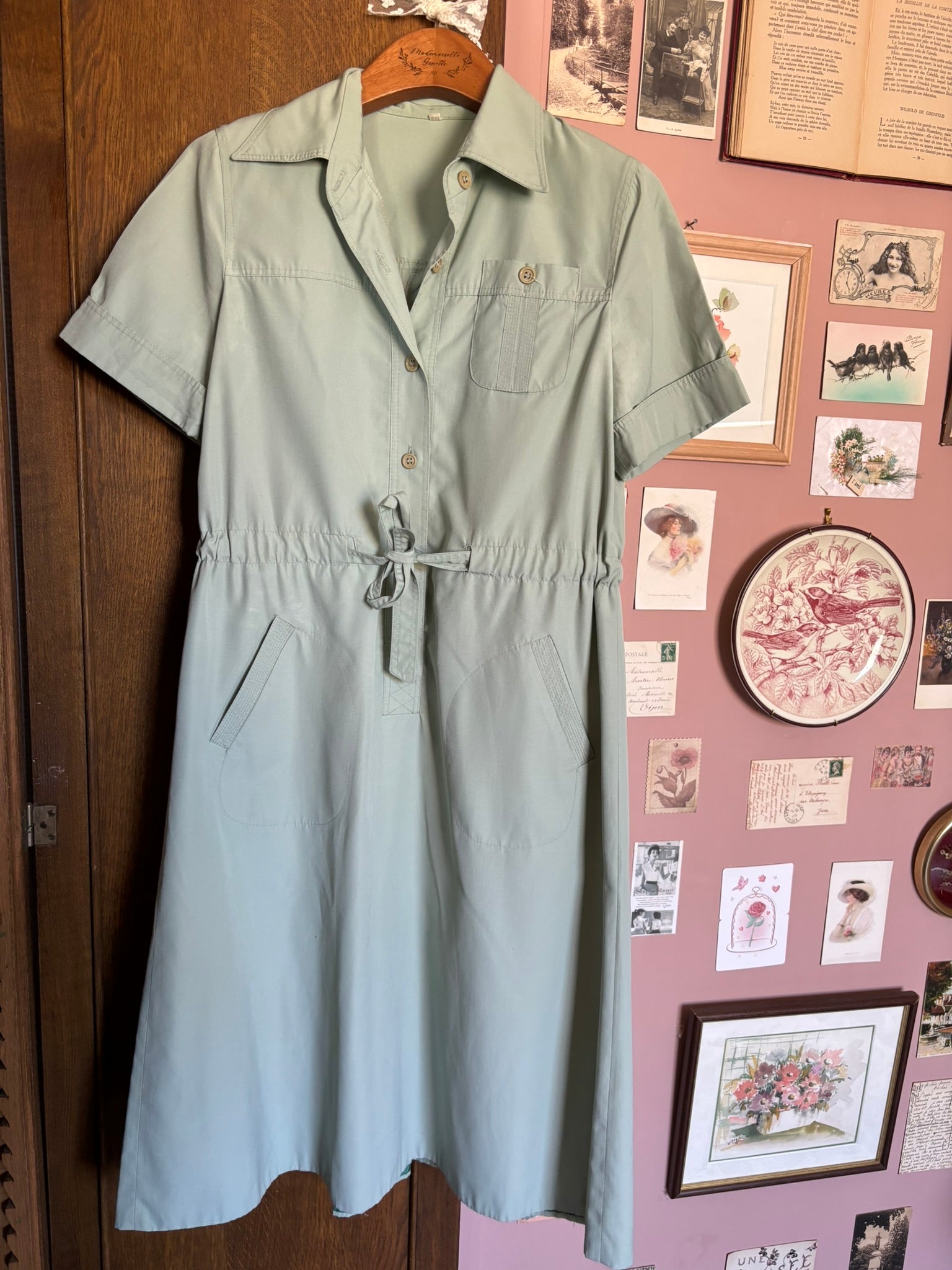 Robe safari vert sauge – T.38/40 – Vintage années 80/90