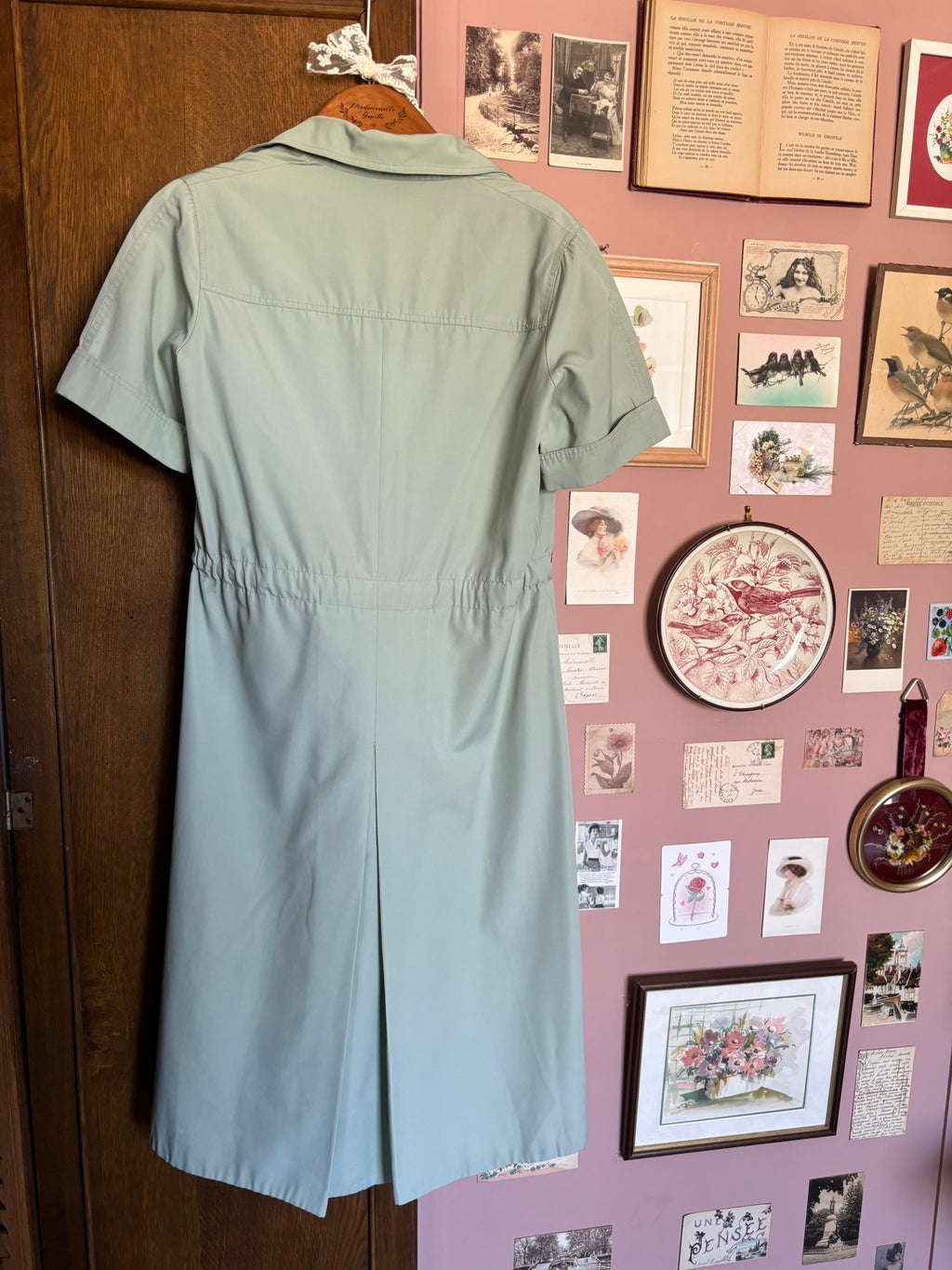 Robe safari vert sauge – T.38/40 – Vintage années 80/90