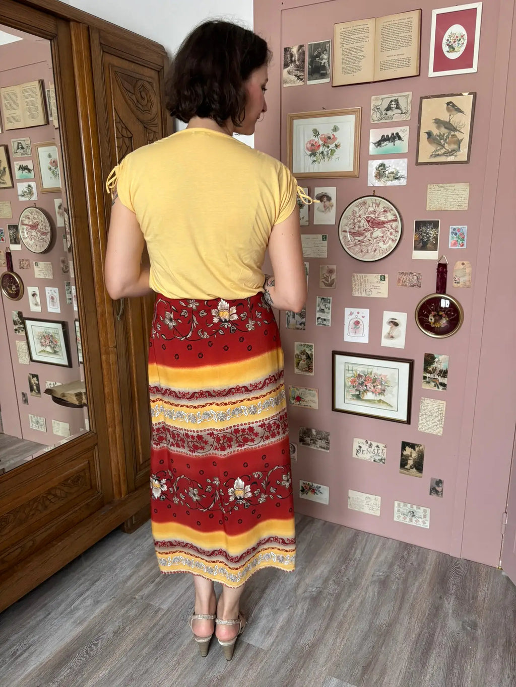 Vintage Boho Wrap Maxi Skirt – One Day Image – Size M – 90s