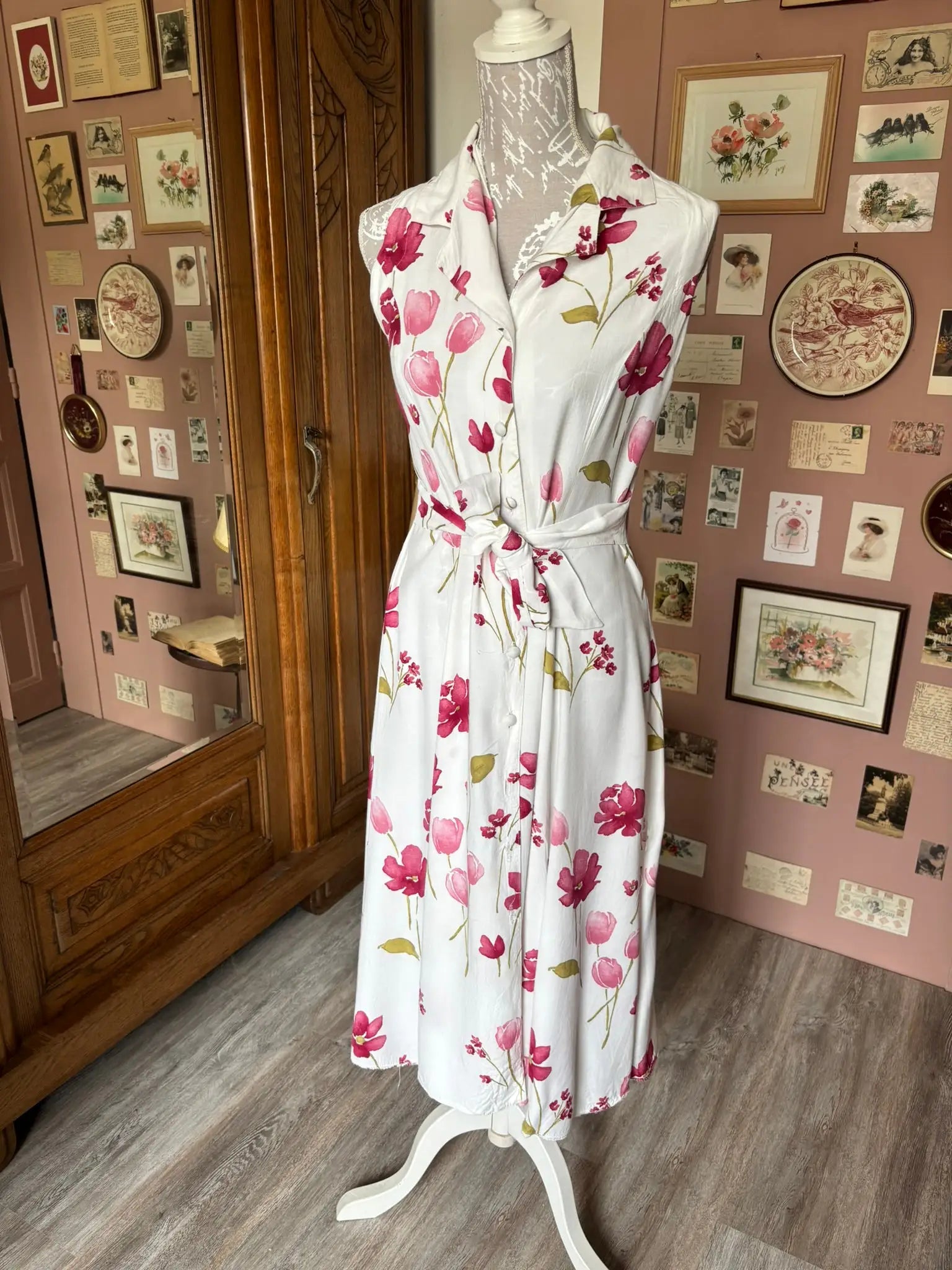 Robe vintage fleurie Ada à ceinture – T.36 – Années 90/2000