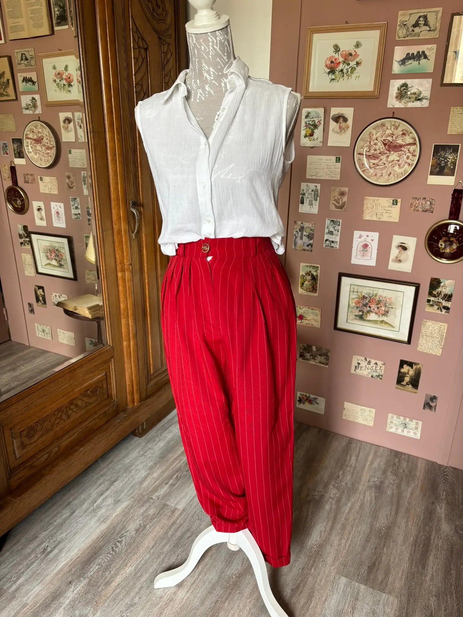 Pantalon taille haute rayé Rakel – T. 34 – Vintage années 80