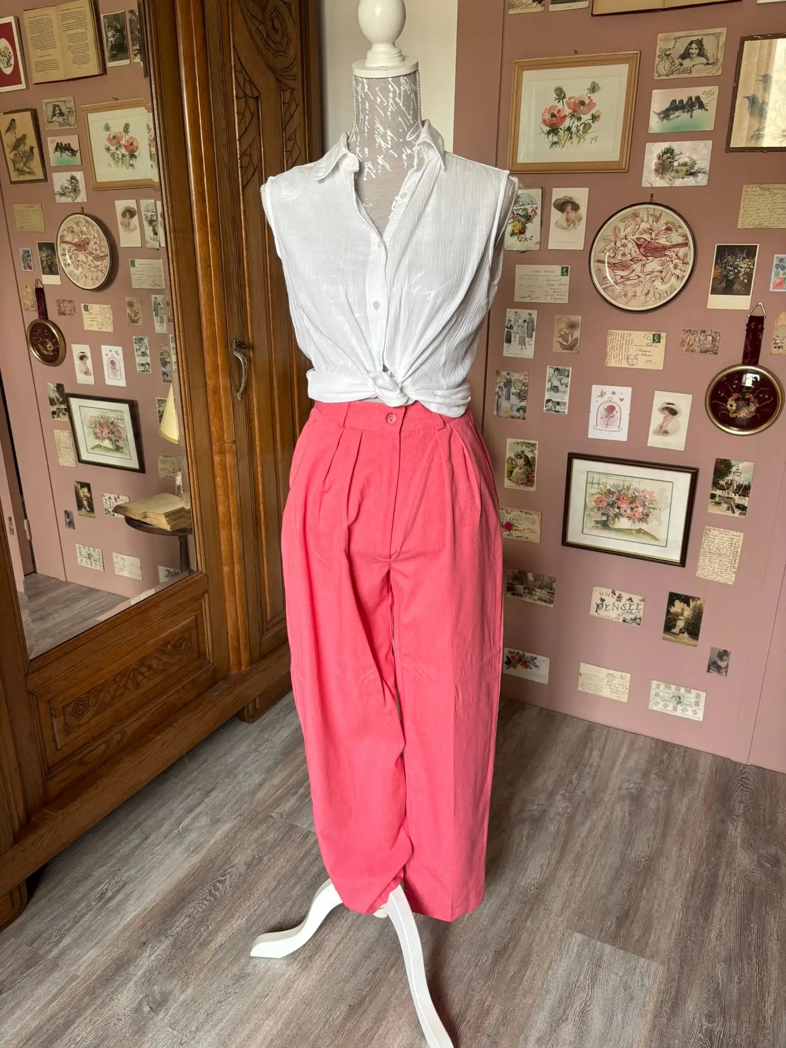 Pantalon taille haute corail – T. 34 – Vintage fin années 80