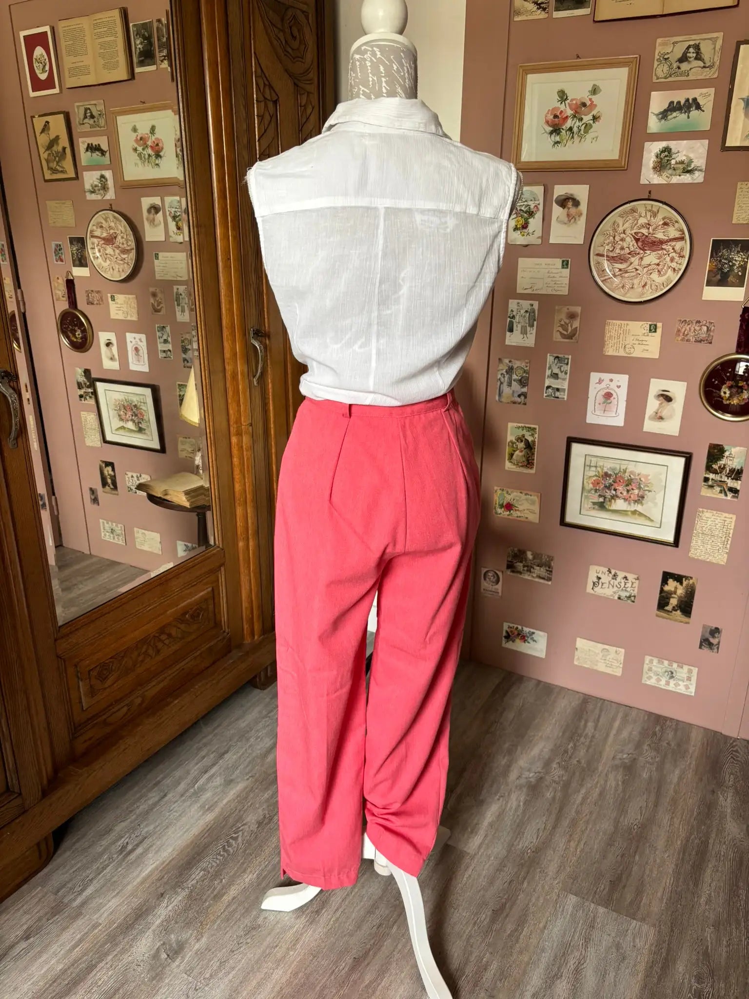 Pantalon taille haute corail – T. 34 – Vintage fin années 80