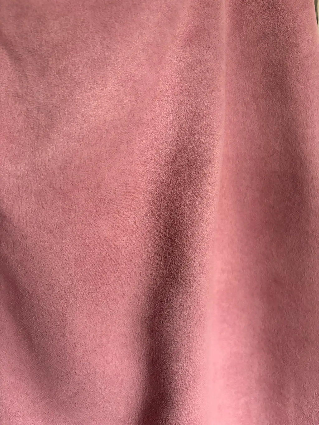 Jupe midi en suédine vieux rose – Bleu Bonheur – T.44/46 – Années 2000