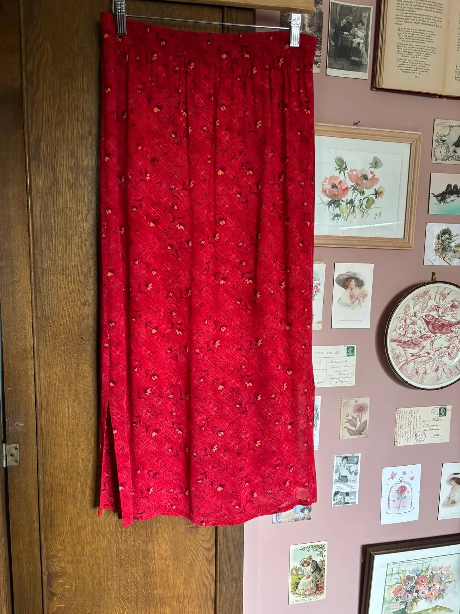Jupe longue fluide rouge fleurie – Markwald – 38/40 – Vintage années 90