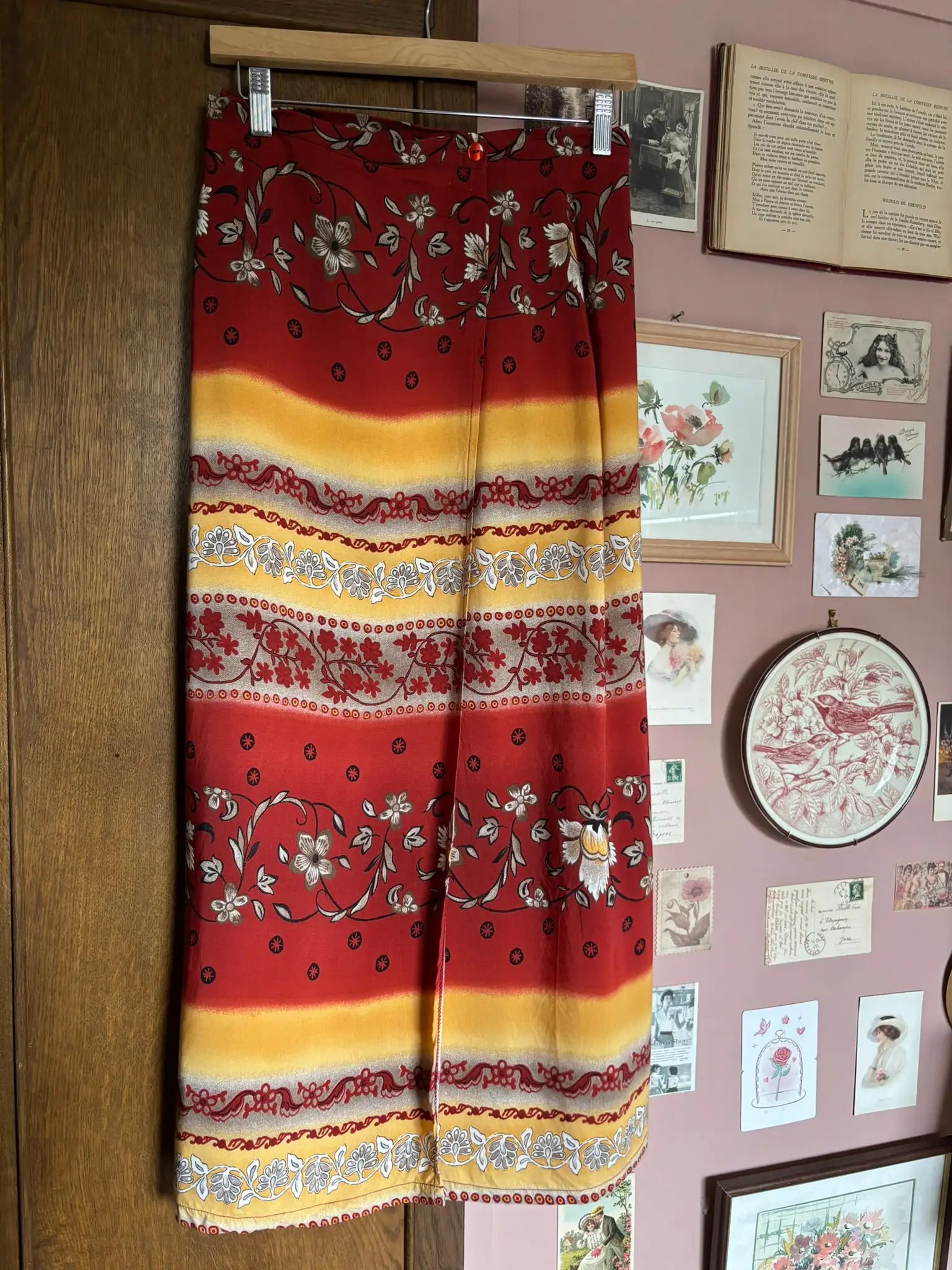 Jupe longue portefeuille bohème vintage – Image d'un jour – T.38 – Années 90