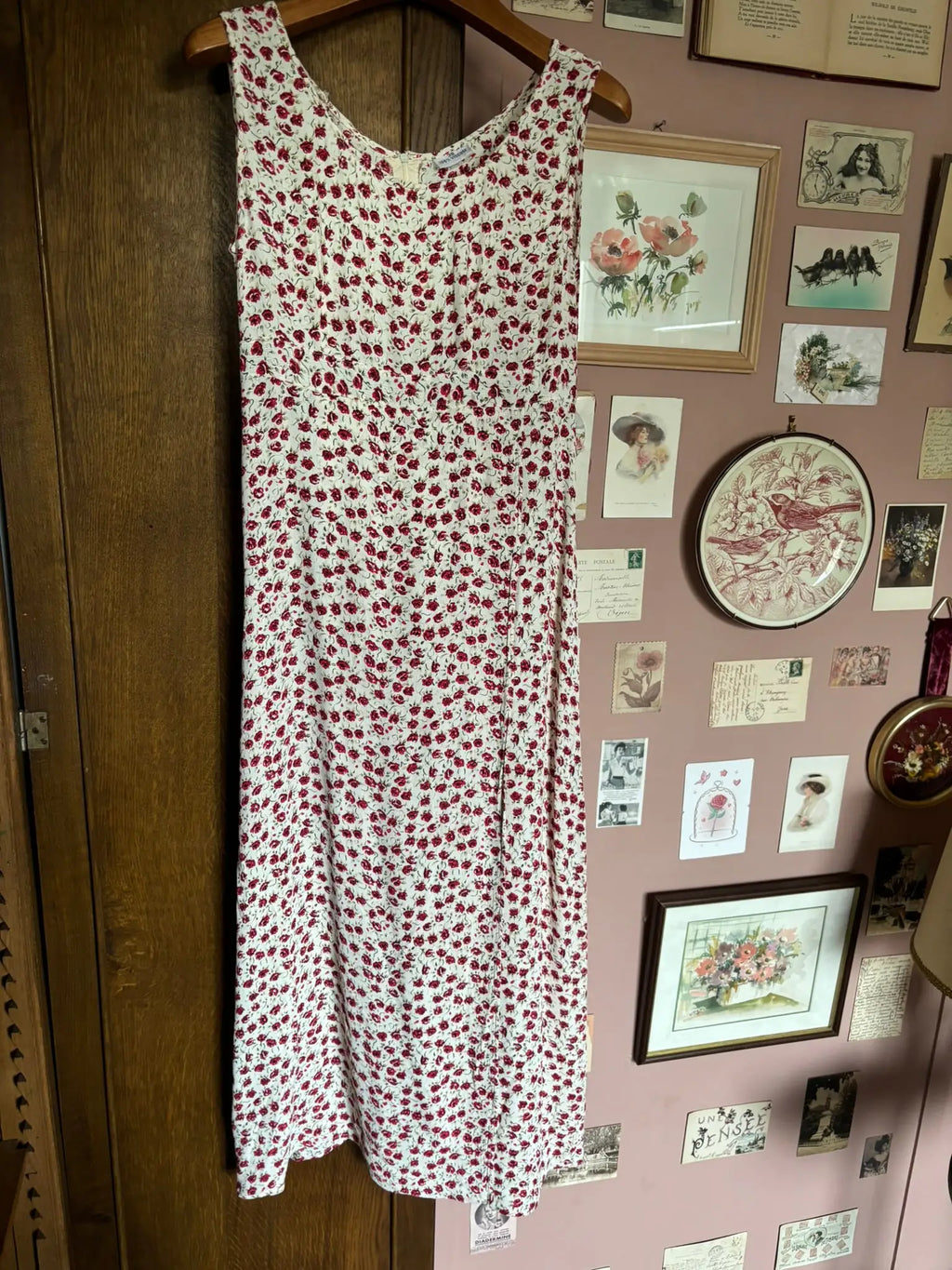Vintage long wrap dress with small roses – Size 34/36 – 90s