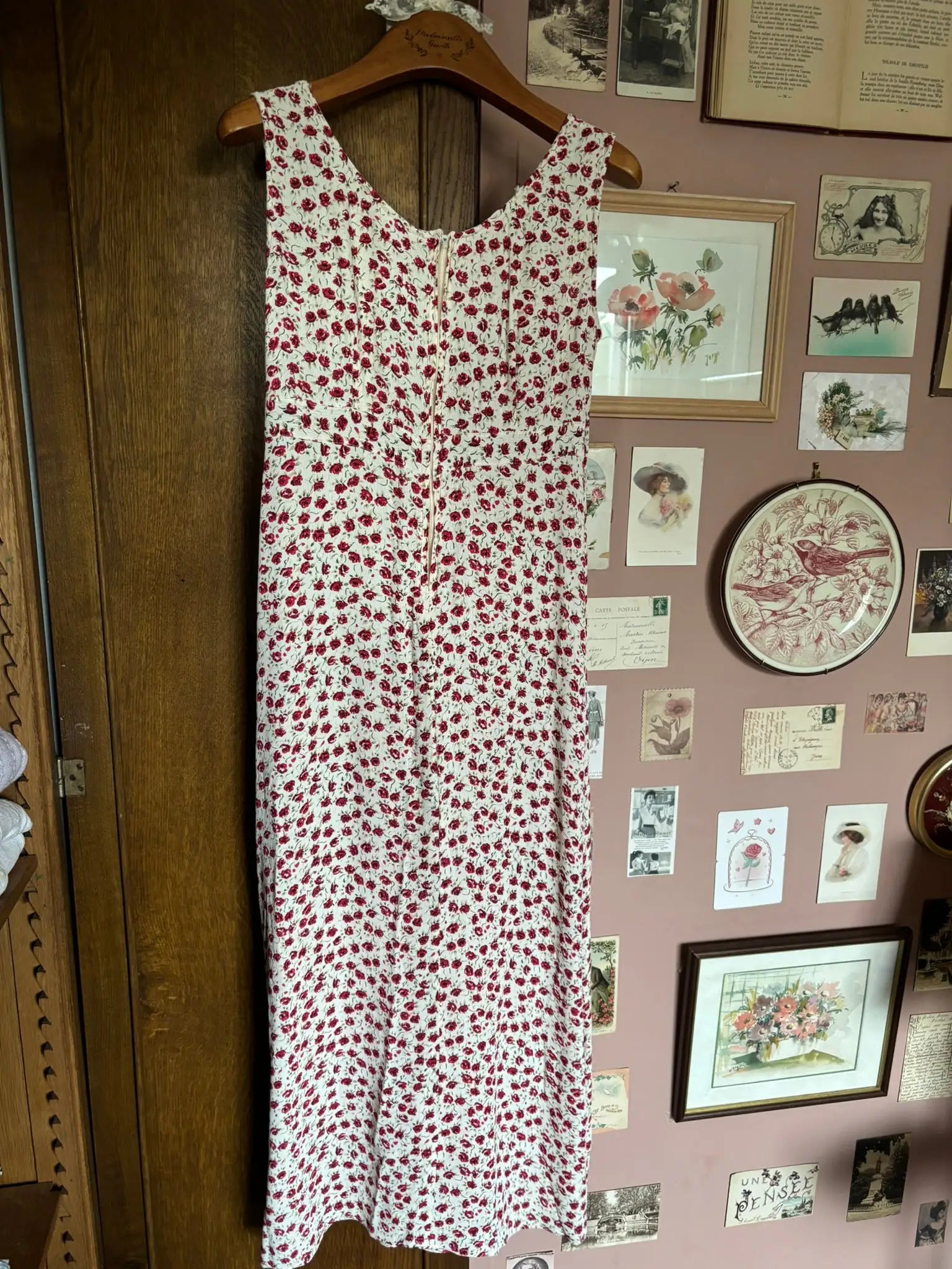 Robe longue vintage portefeuille à petites roses – T.34/36 – Années 90