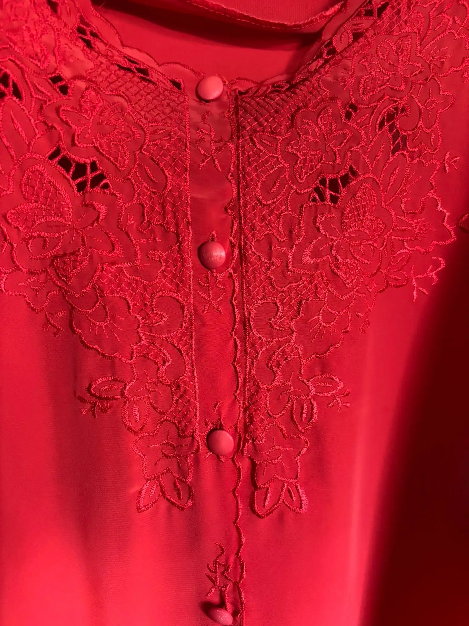 Blouse rouge détail dentelle – T. 42/44 – Vintage années 80/90