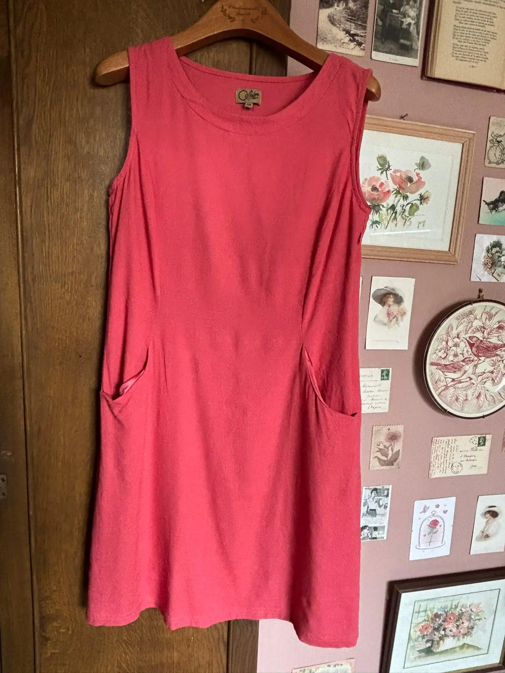 Robe en lin framboise - T.36/38- Vintage - Années 2000