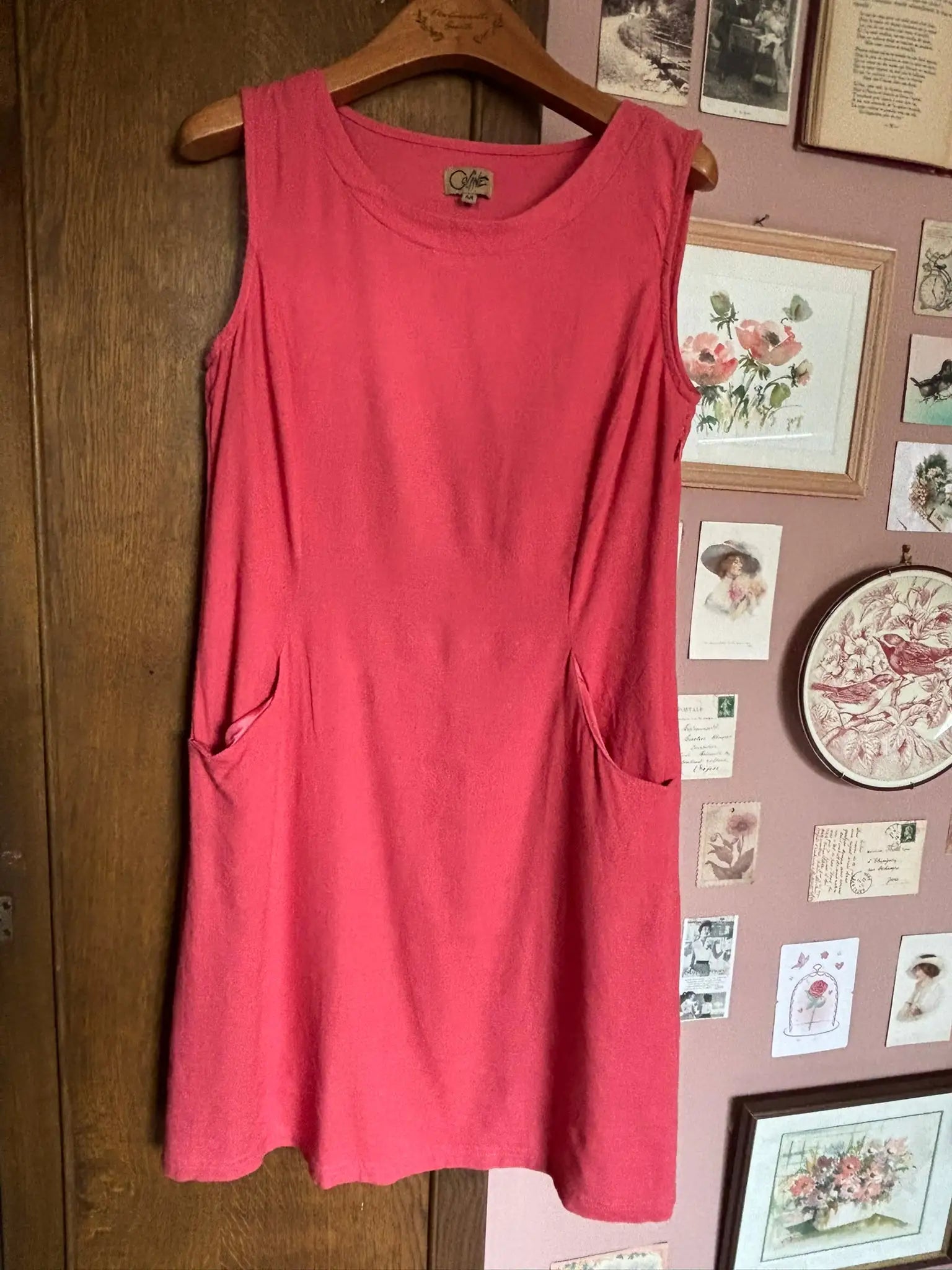Robe en lin framboise - T.36/38- Vintage - Années 2000