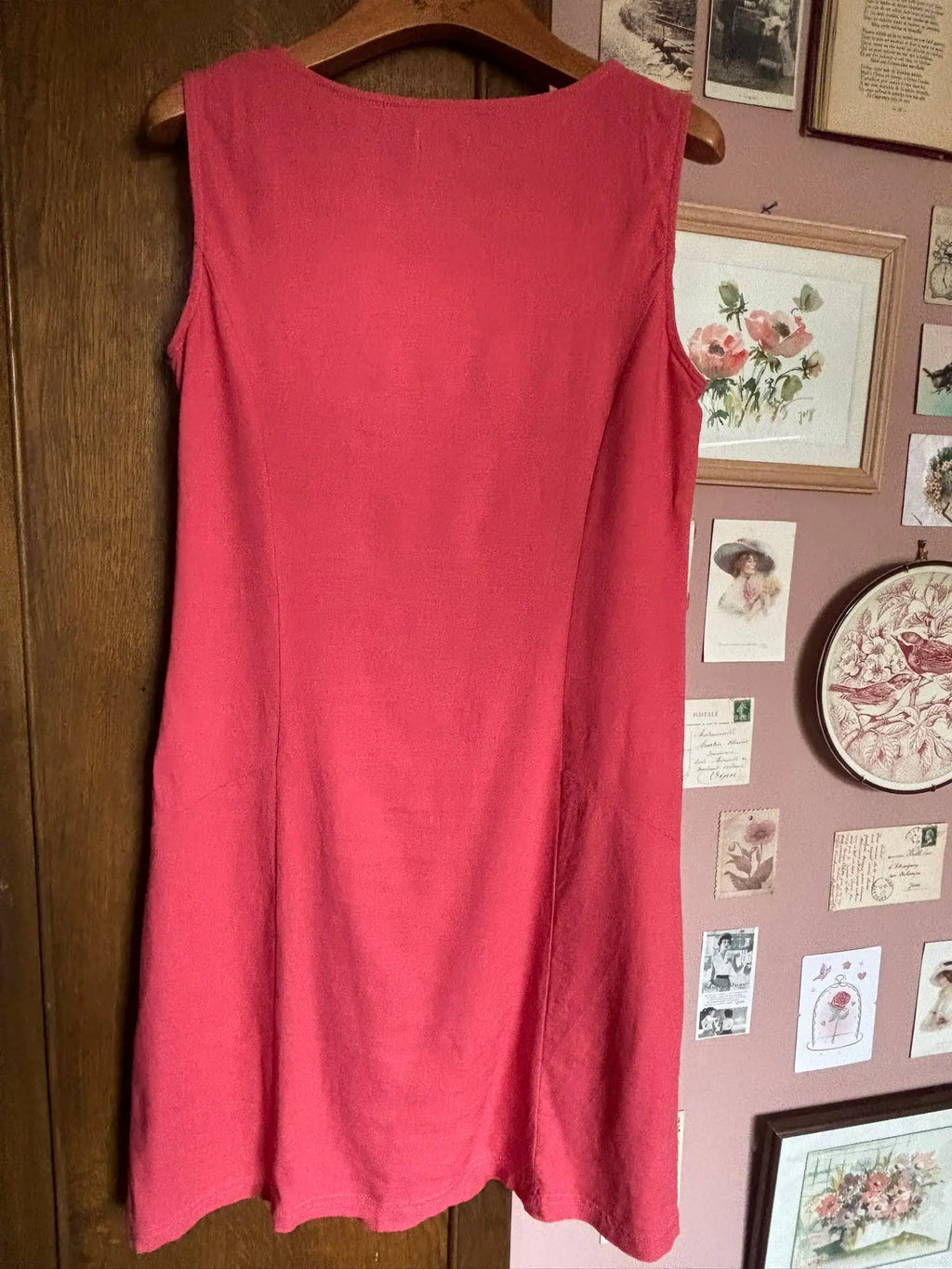 Robe en lin framboise - T.36/38- Vintage - Années 2000