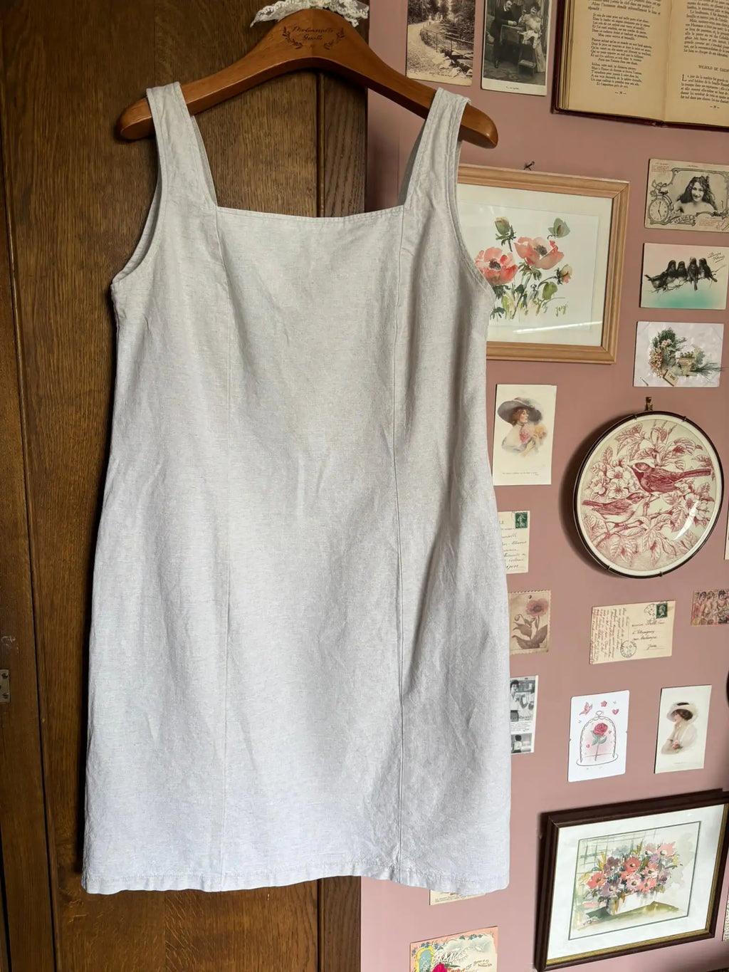 Robe droite beige coton & lin – Lucchini – T. 38 – Vintage années 90/2000
