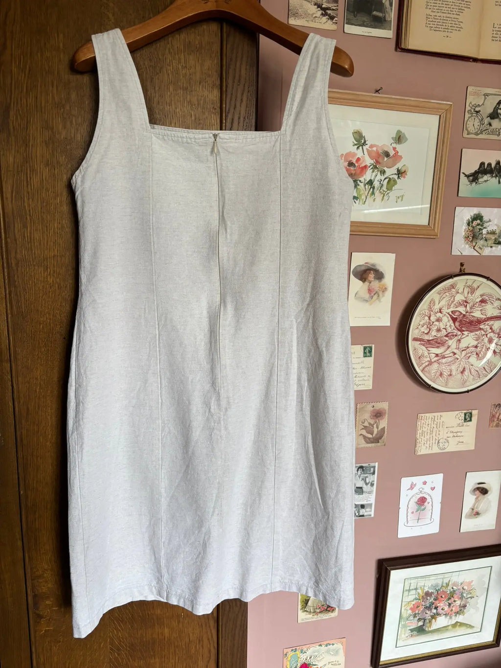 Robe droite beige coton & lin – Lucchini – T. 38 – Vintage années 90/2000
