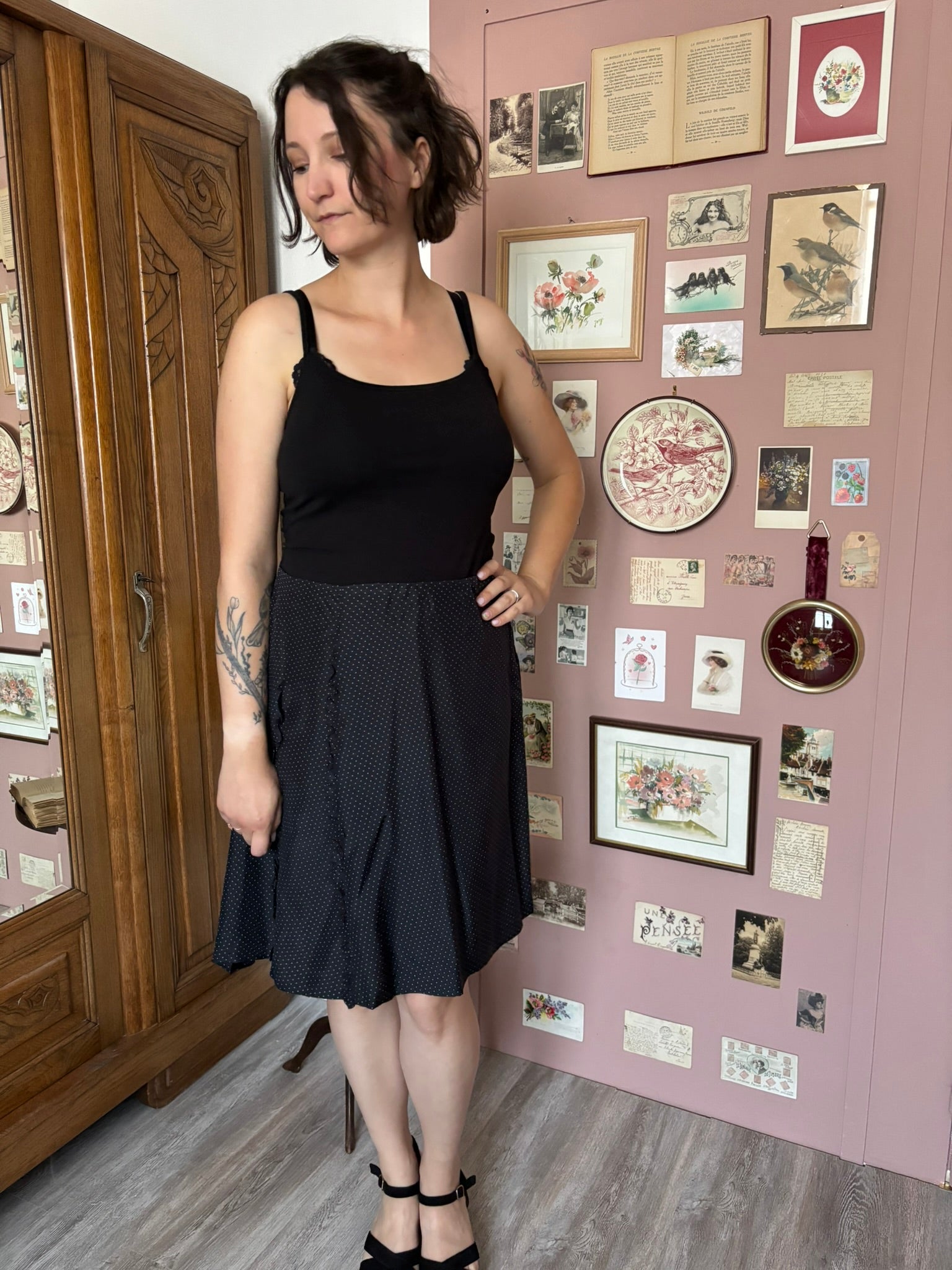 Jupe fluide en soie à pois – T.40 – Sportmax – Vintage – Années 90/2000