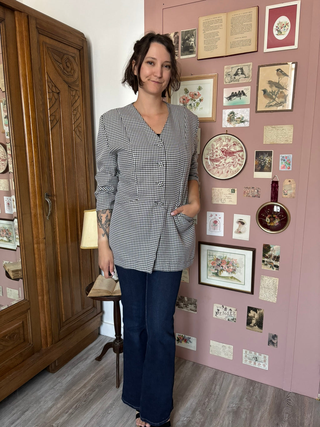Veste vichy vintage noir & blanc – T.44/46 - Années 80/90