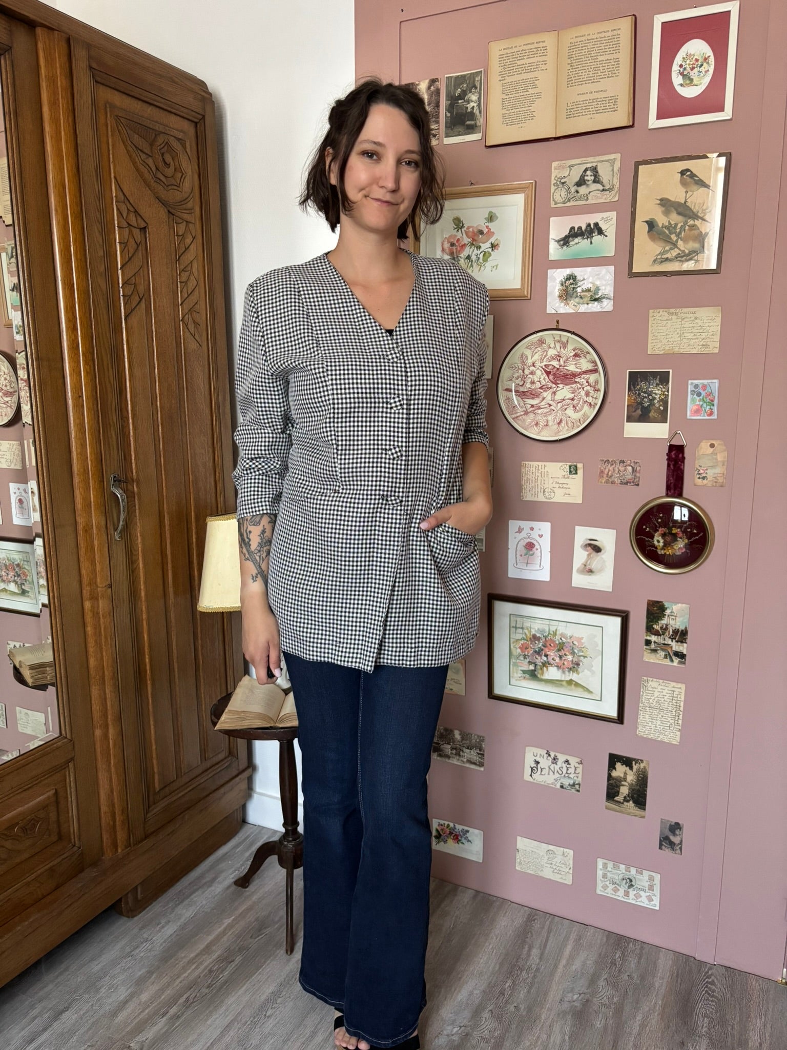 Veste vichy vintage noir & blanc – T.44/46 - Années 80/90