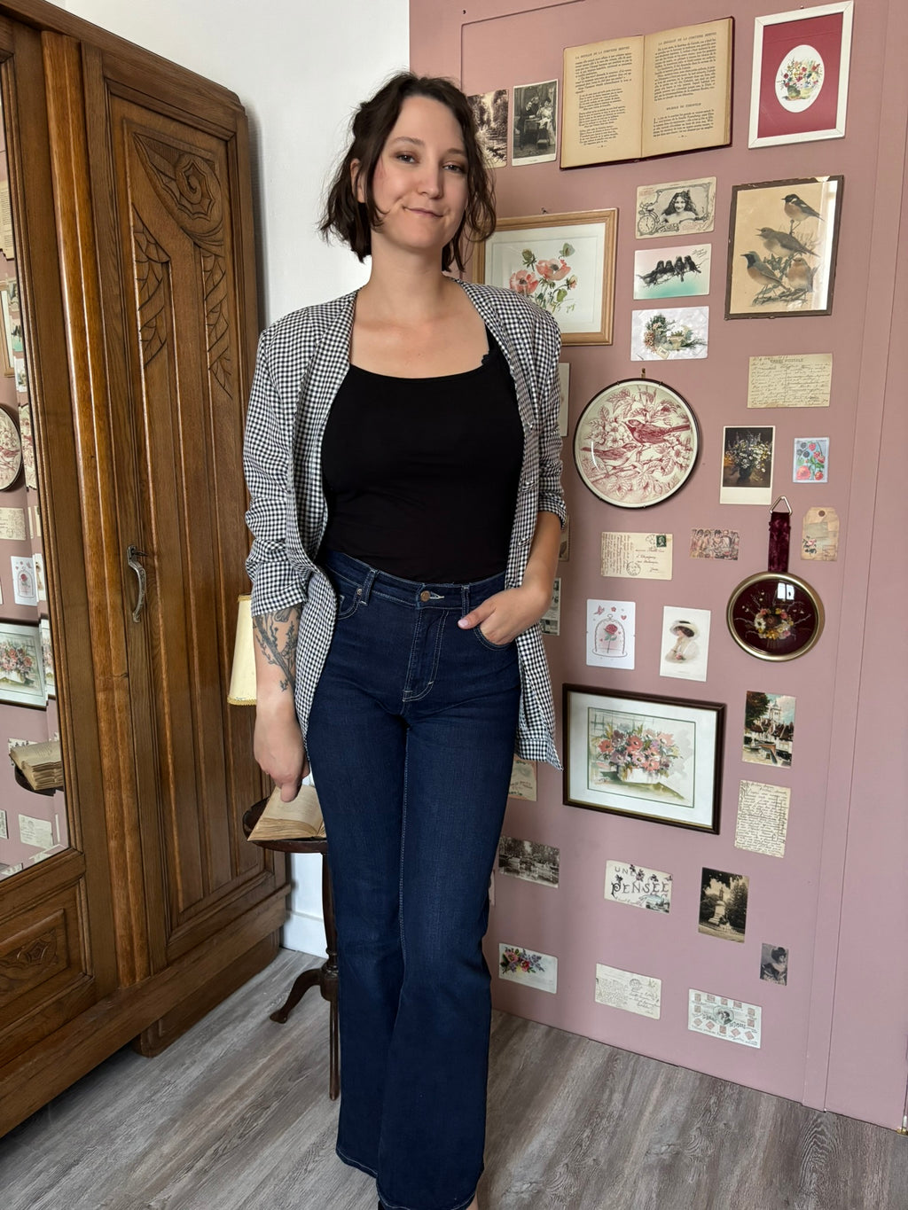 Veste vichy vintage noir & blanc – T.44/46 - Années 80/90