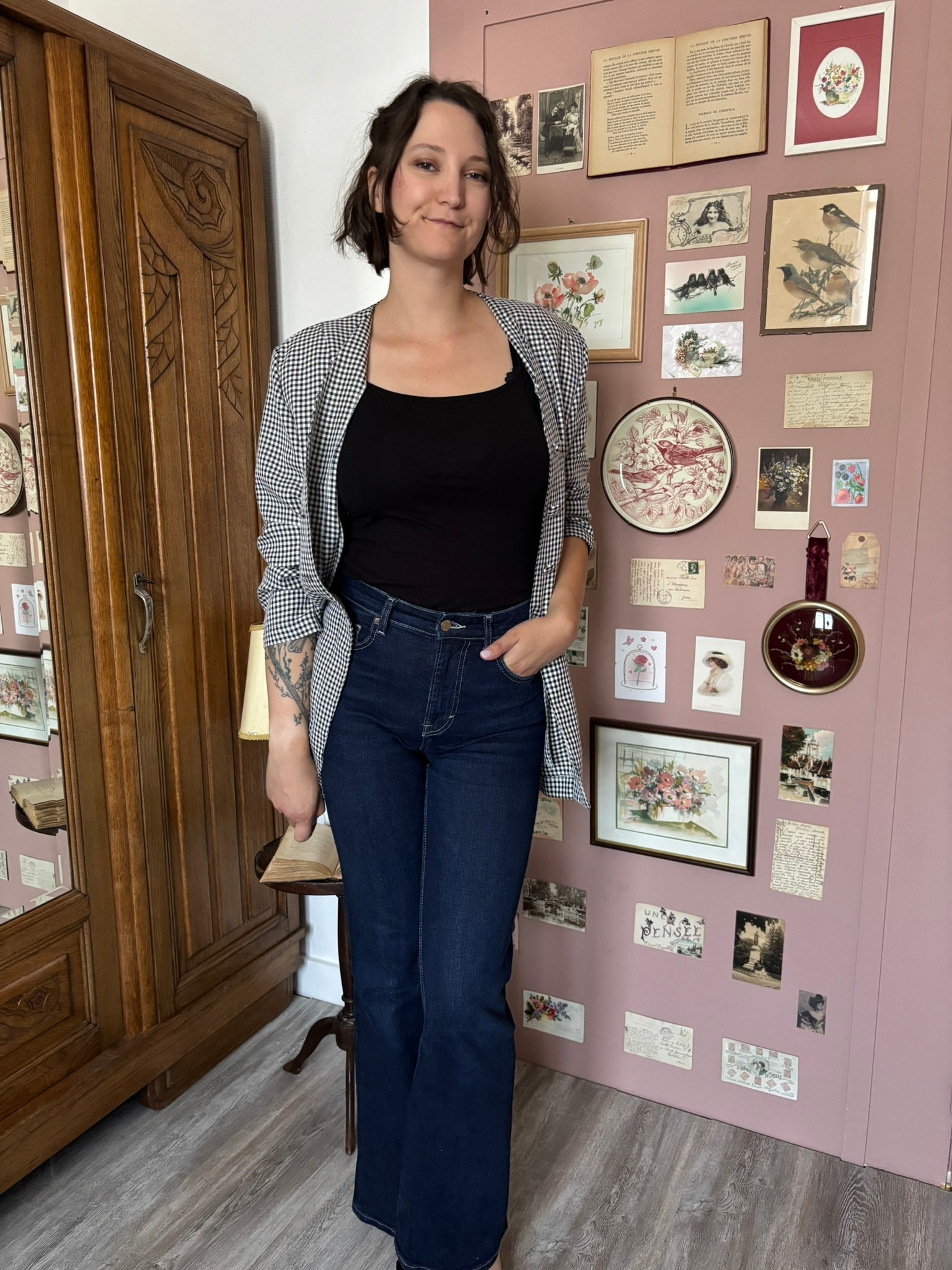 Veste vichy vintage noir & blanc – T.44/46 - Années 80/90