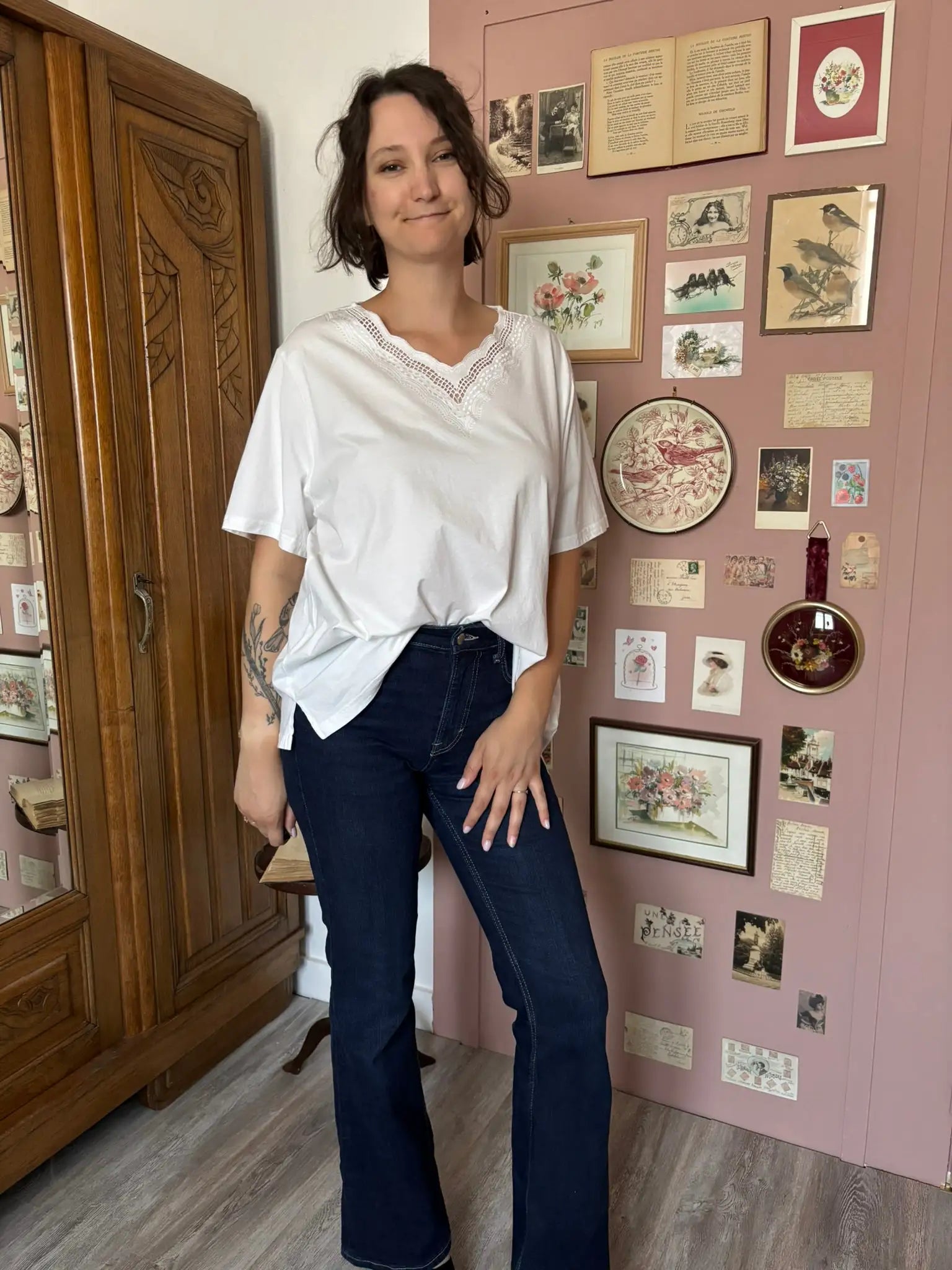 T-shirt vintage blanc brodé Afibel – T.54/56 – Années 90/2000
