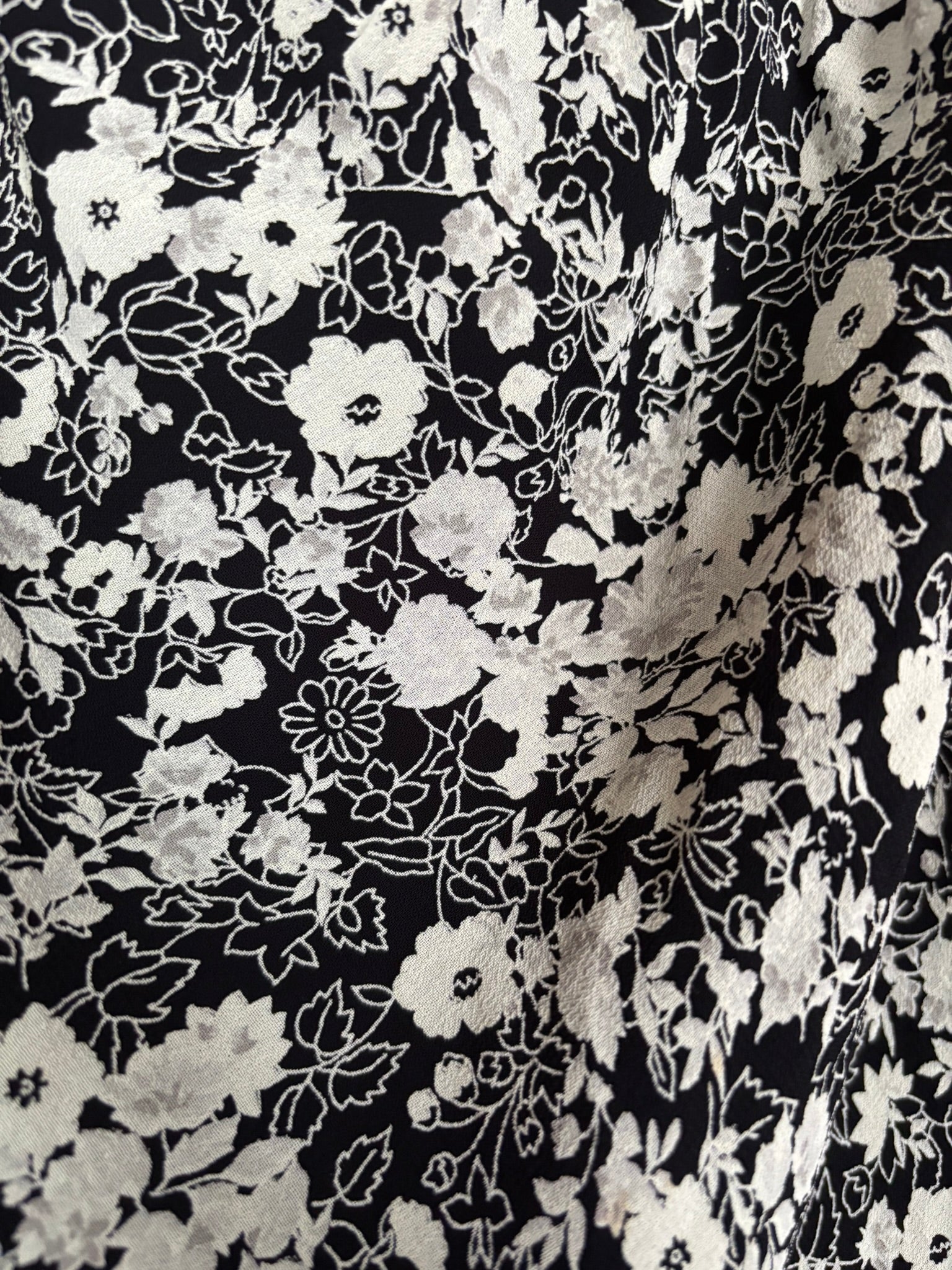 Jupe midi fleurie noire & blanche – T. 48 à 52 – Afibel – Vintage années 90/2000