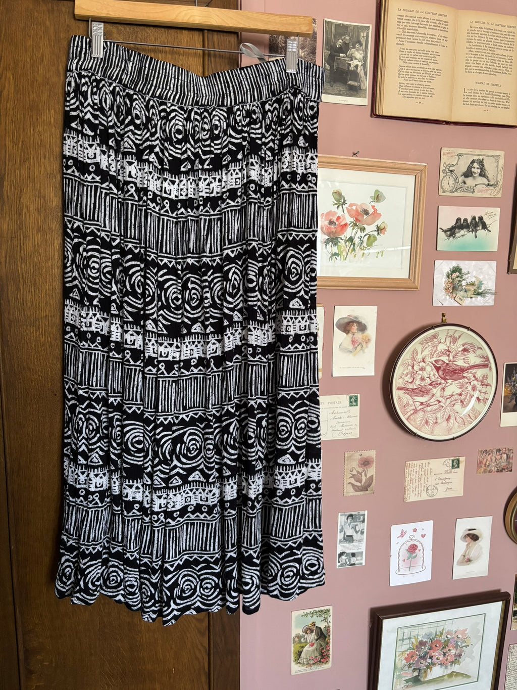 Maxi jupe fluide noire & blanche – T. 42 à 46 – Canda (C&A) – Vintage années 90/2000
