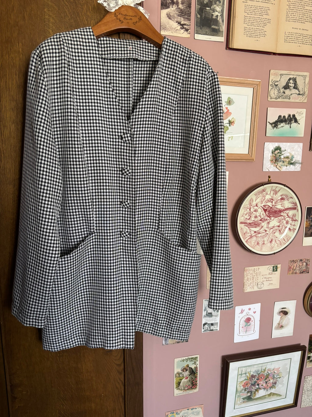Veste vichy vintage noir & blanc – T.44/46 - Années 80/90