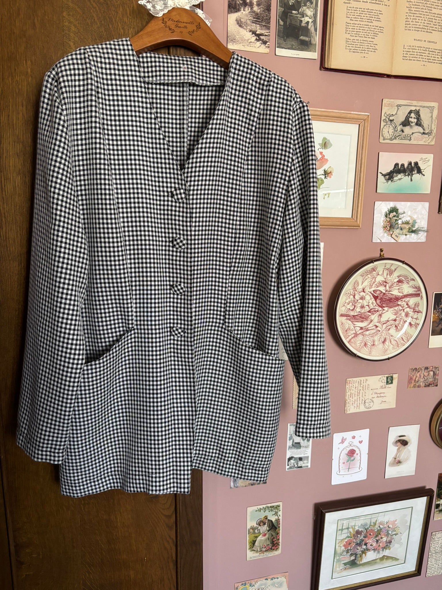 Veste vichy vintage noir & blanc – T.44/46 - Années 80/90