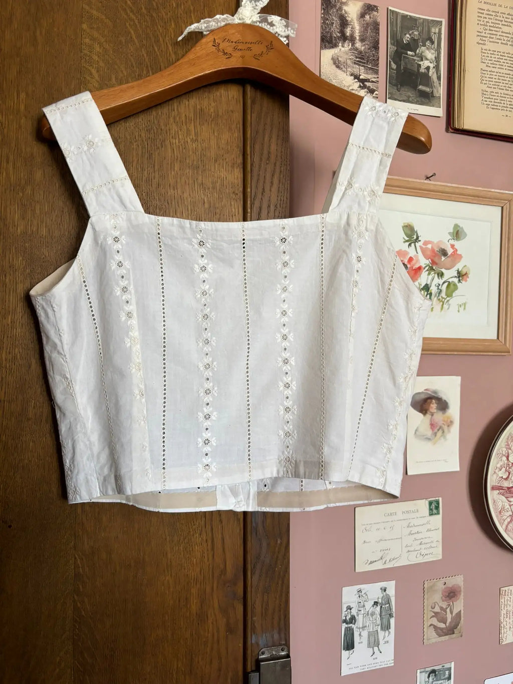 Crop top vintage en broderie anglaise –Cousu main-  T.36 – Années 70/80