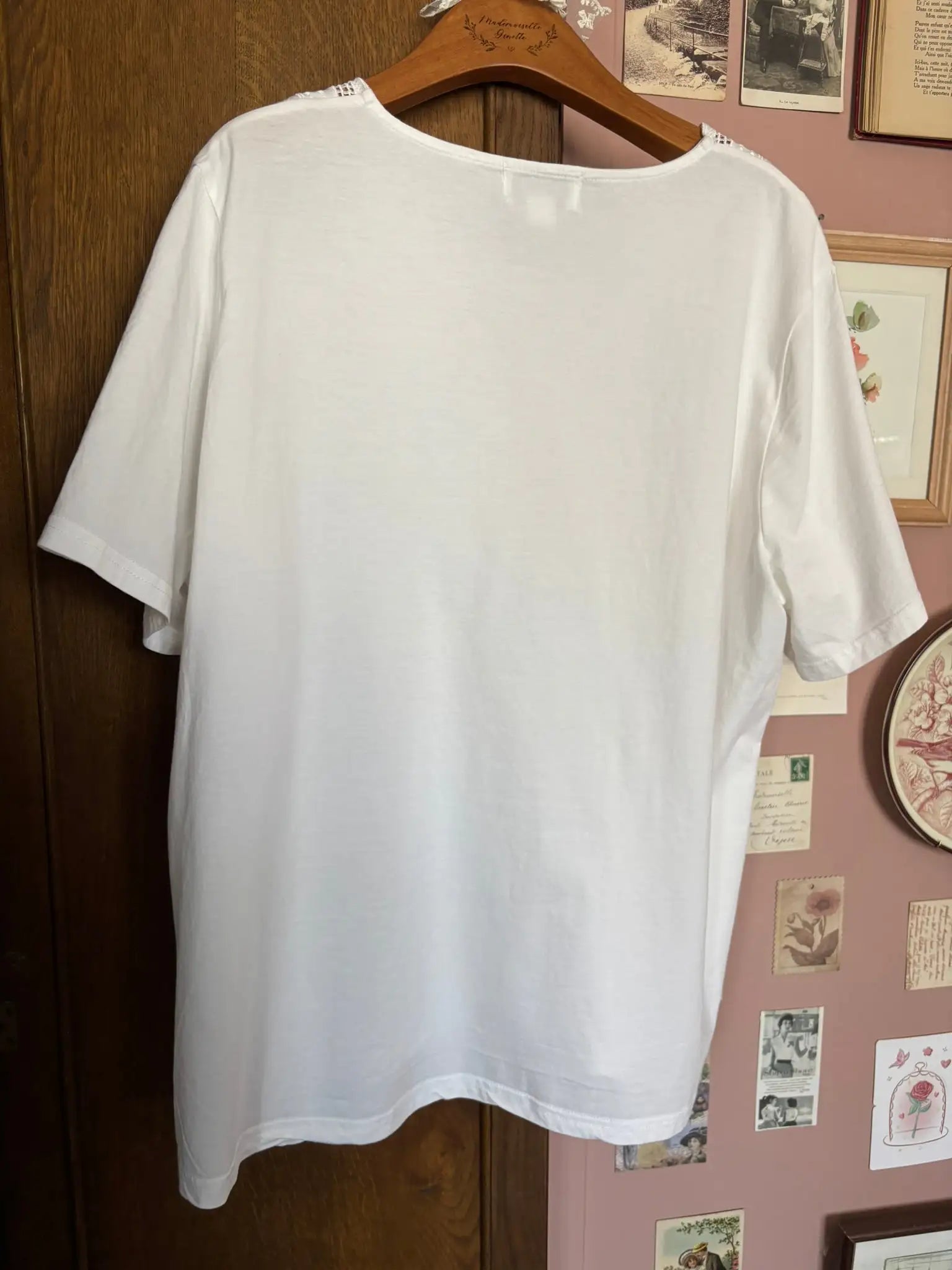 T-shirt vintage blanc brodé Afibel – T.54/56 – Années 90/2000