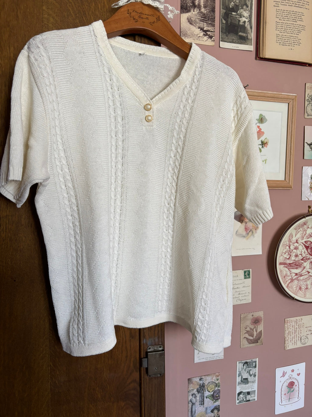 T-shirt maille vintage écru – T.38/40 – Années 80/90