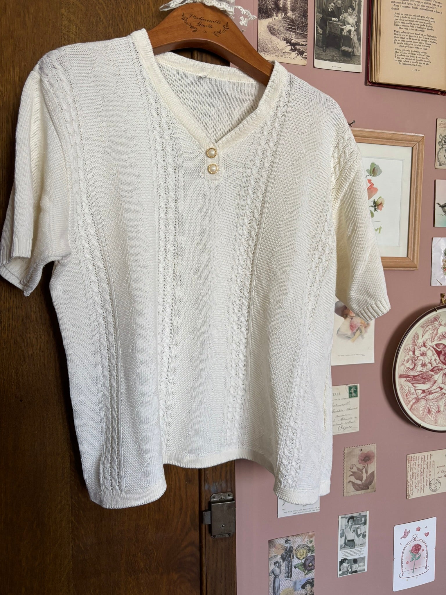 T-shirt maille vintage écru – T.38/40 – Années 80/90