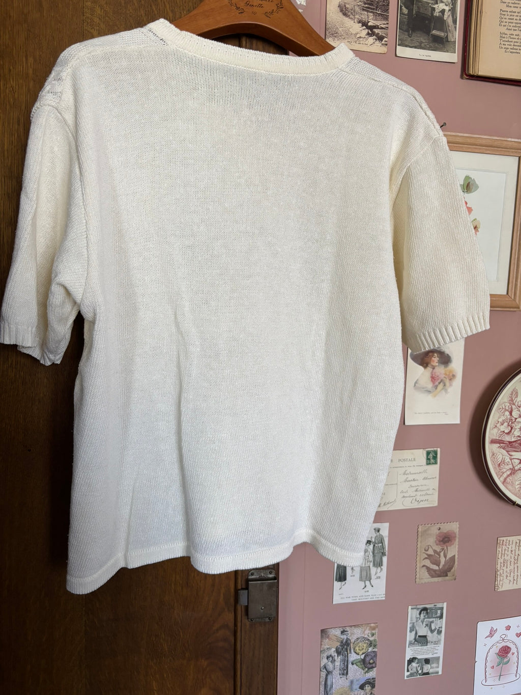 T-shirt maille vintage écru – T.38/40 – Années 80/90