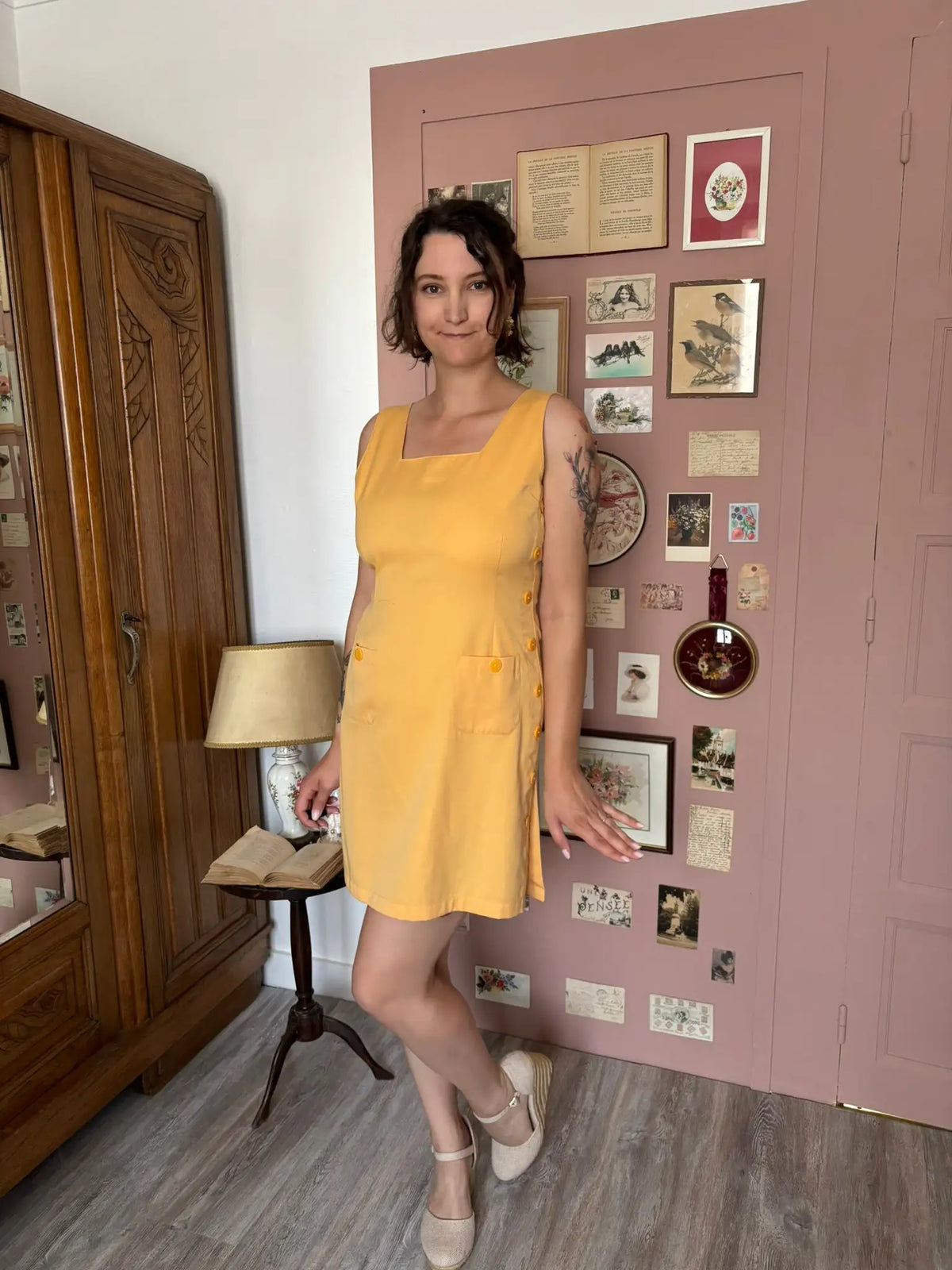 Robe chasuble jaune pastel – T.36 - Années 80/90