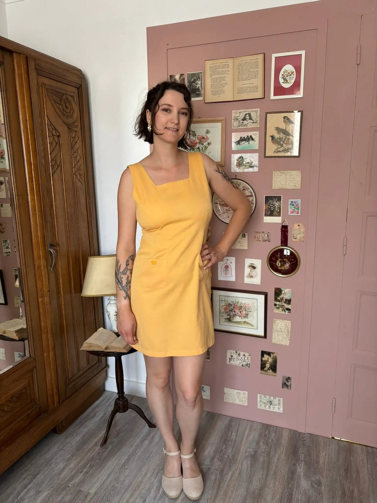 Robe chasuble jaune pastel – T.36 - Années 80/90