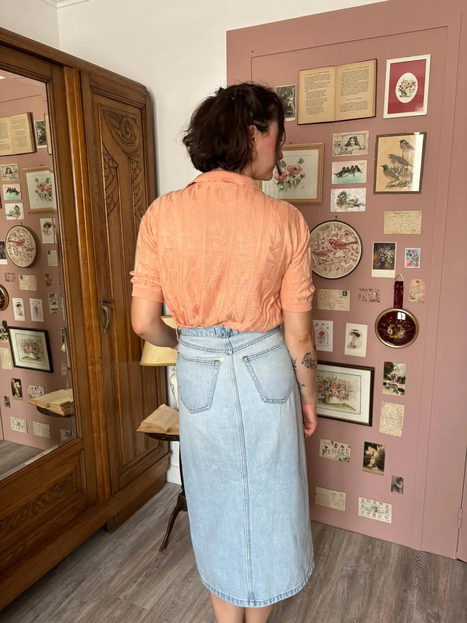 Polo vintage en maille ajourée pêche – T.40/42 - Années 80/90