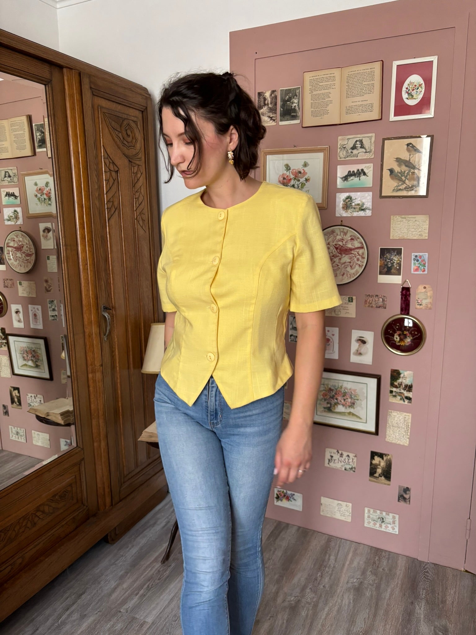 Vintage pastel yellow button-up jacket – Size M - 90s