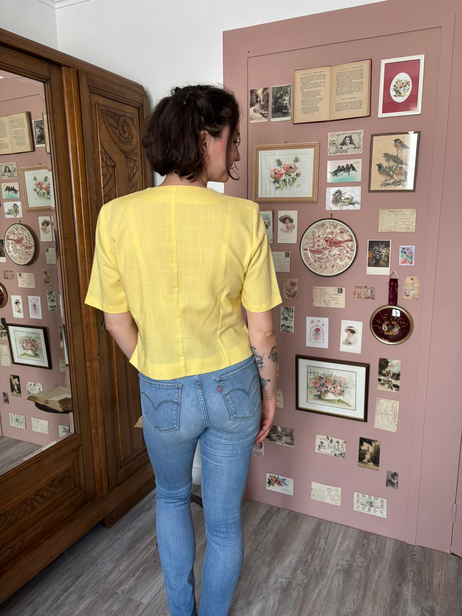 Vintage pastel yellow button-up jacket – Size M - 90s