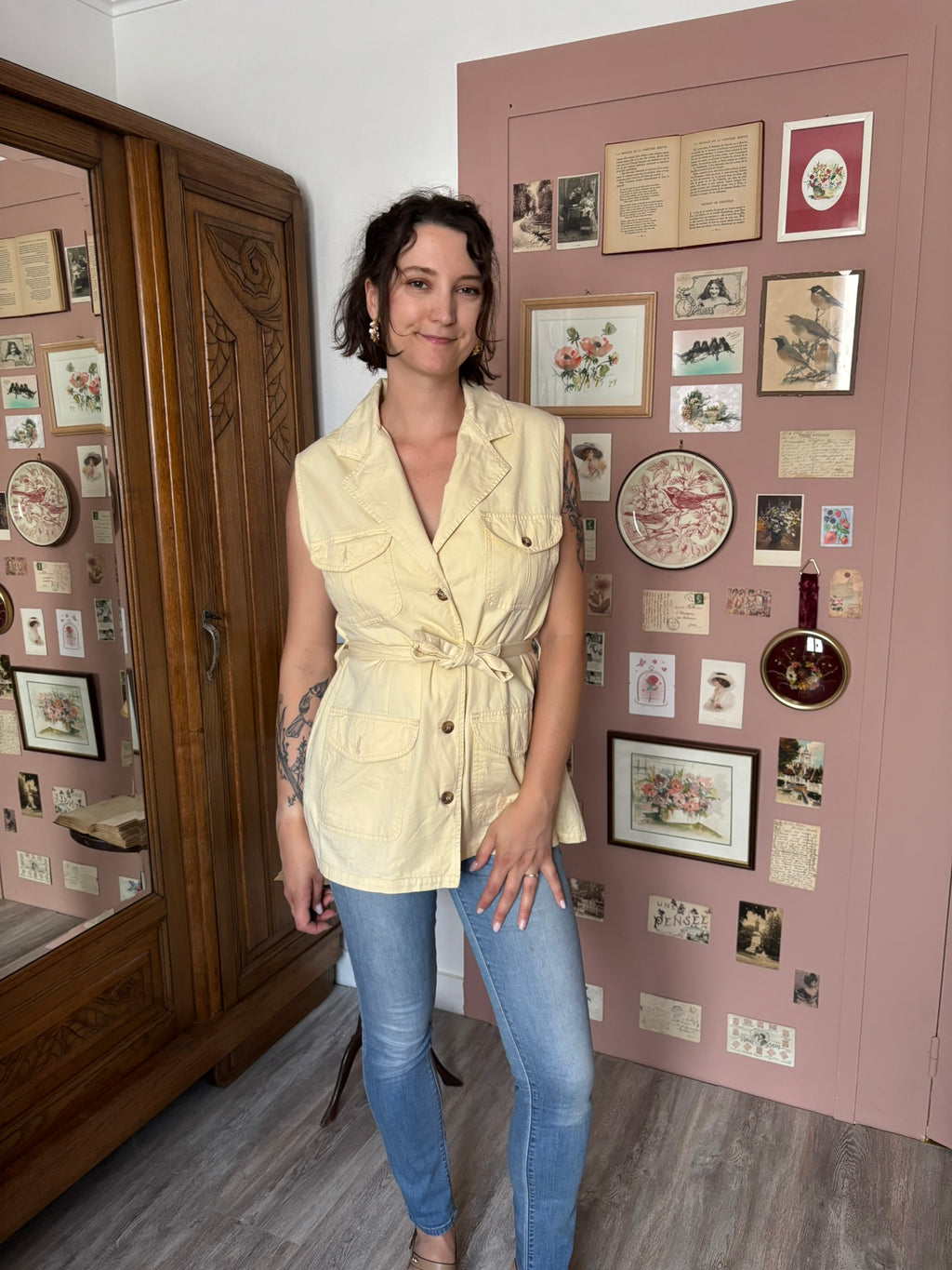 Gilet saharien vintage jaune vanille Kiabi – T. 38 - Années 90/2000