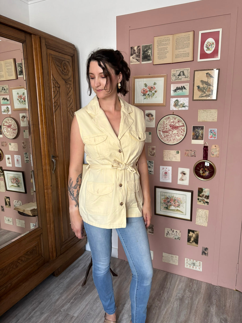 Gilet saharien vintage jaune vanille Kiabi – T. 38 - Années 90/2000