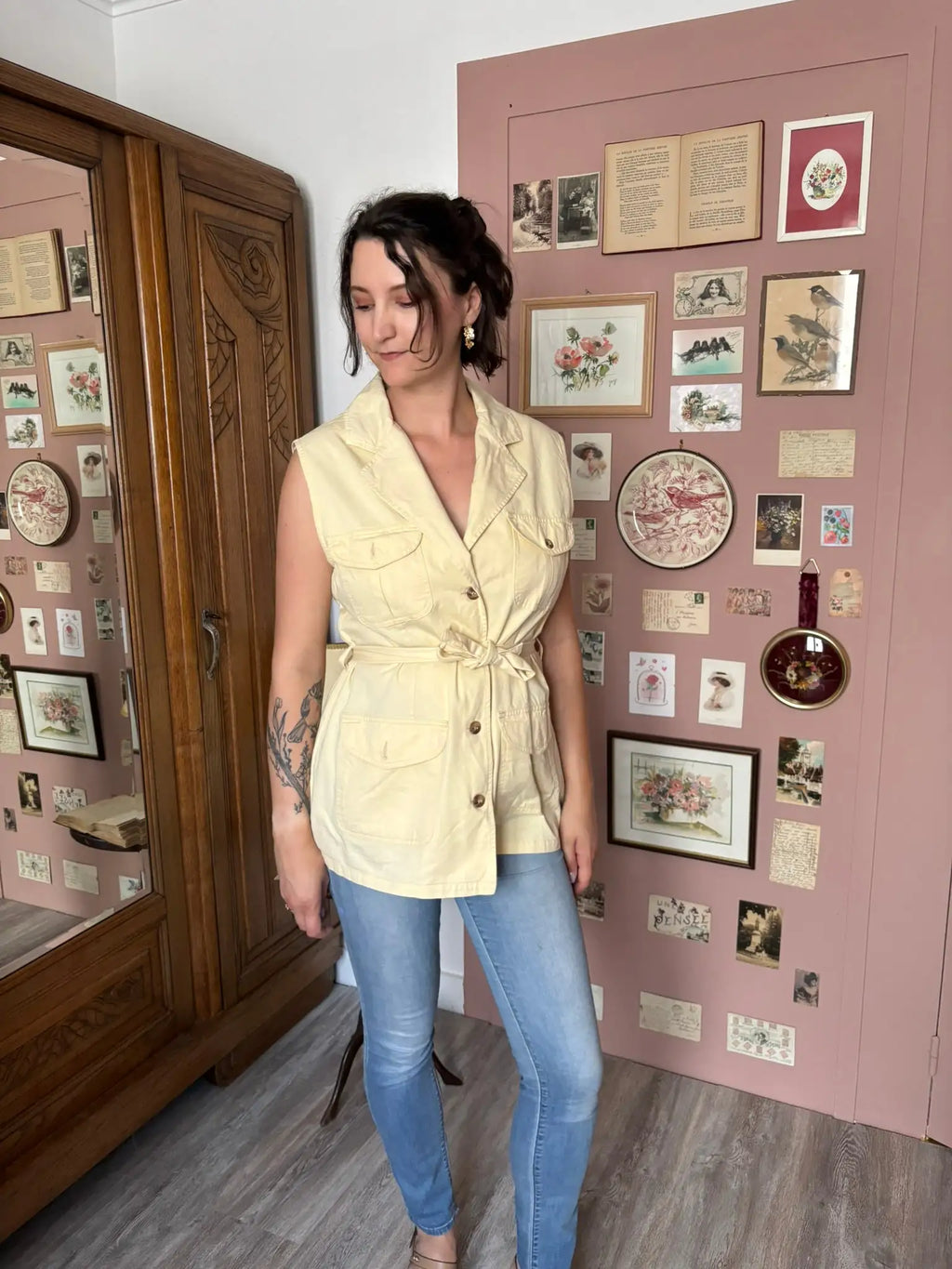 Gilet saharien vintage jaune vanille Kiabi – T. 38 - Années 90/2000