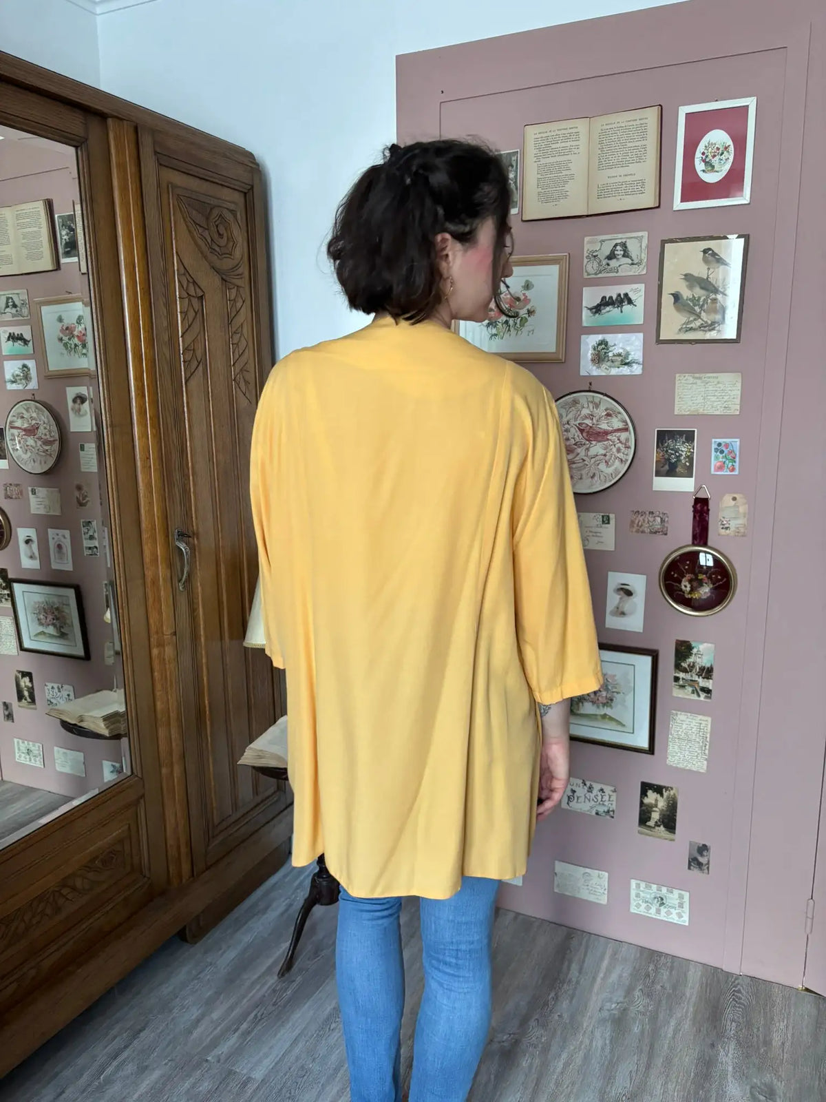 Tunique vintage orange pastel 2-en-1 avec top dentelle intégré – T.48/50  -Années 2000