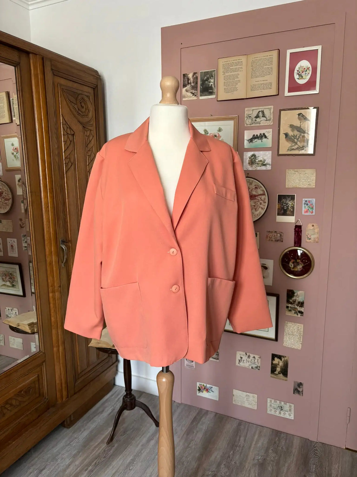 Veste blazer oversize vintage couleur pêche – Fabriquée en France – T. 46 - Années 80/90
