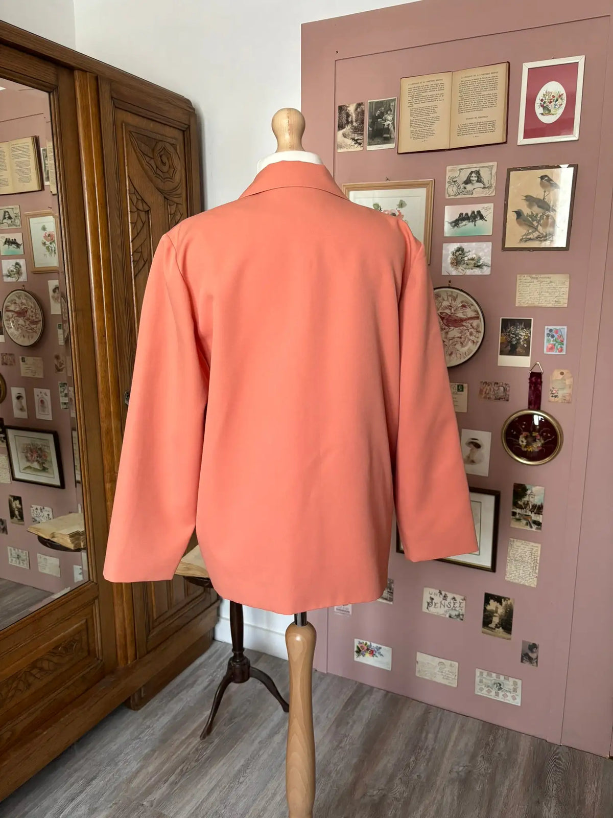 Veste blazer oversize vintage couleur pêche – Fabriquée en France – T. 46 - Années 80/90