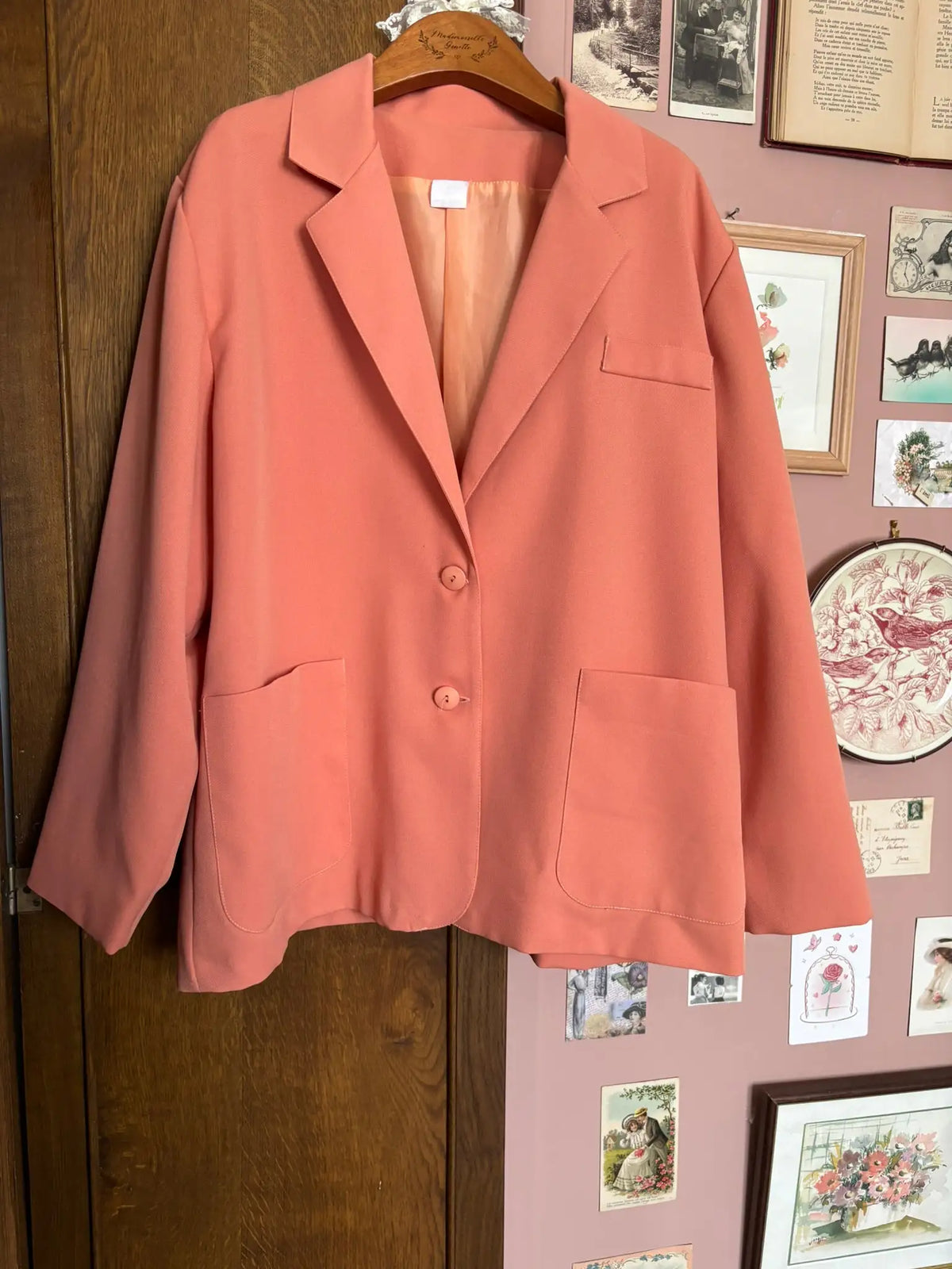 Veste blazer oversize vintage couleur pêche – Fabriquée en France – T. 46 - Années 80/90