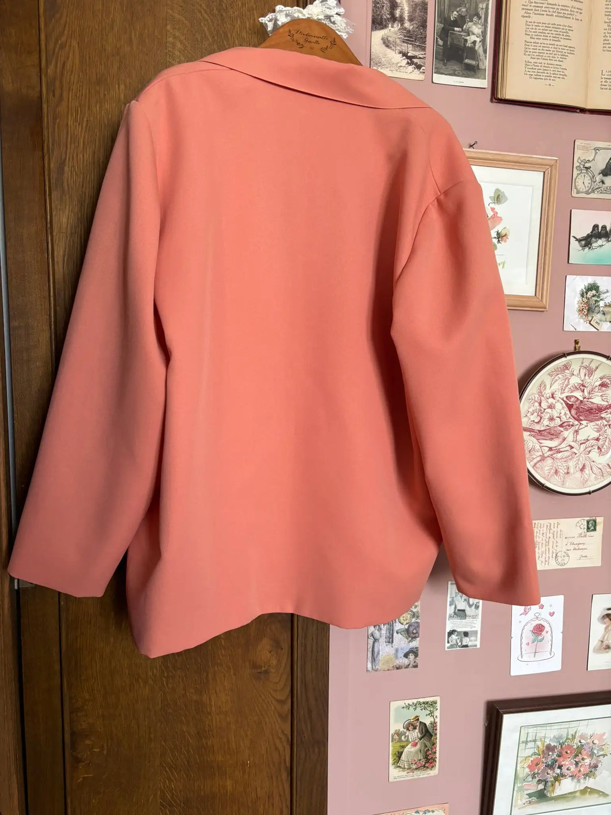 Veste blazer oversize vintage couleur pêche – Fabriquée en France – T. 46 - Années 80/90
