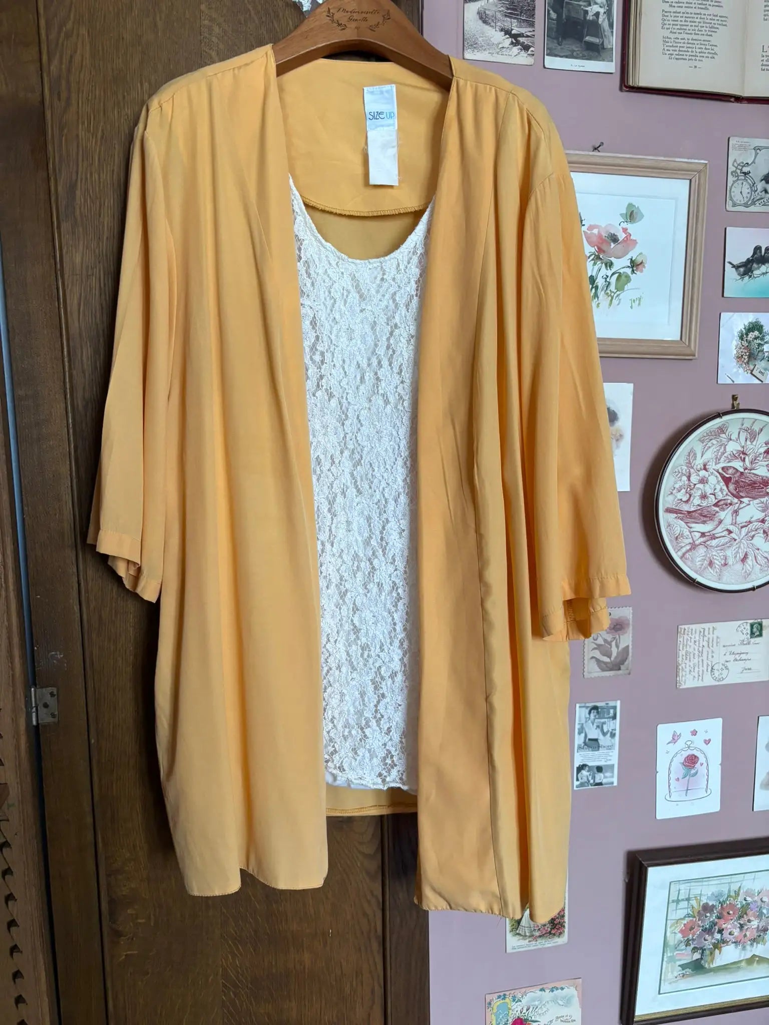 Tunique vintage orange pastel 2-en-1 avec top dentelle intégré – T.48/50  -Années 2000